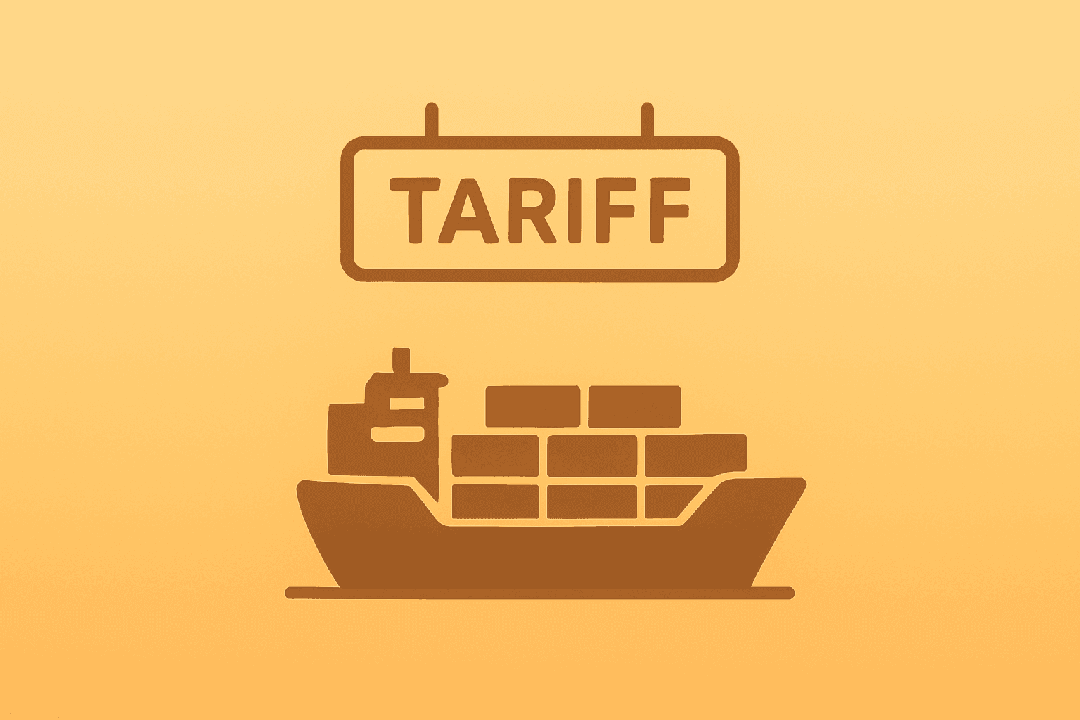 Flat vector of a cargo ship entwined with a tariff band symbolizing U.S. tariffs on 60 countries and supply risk.