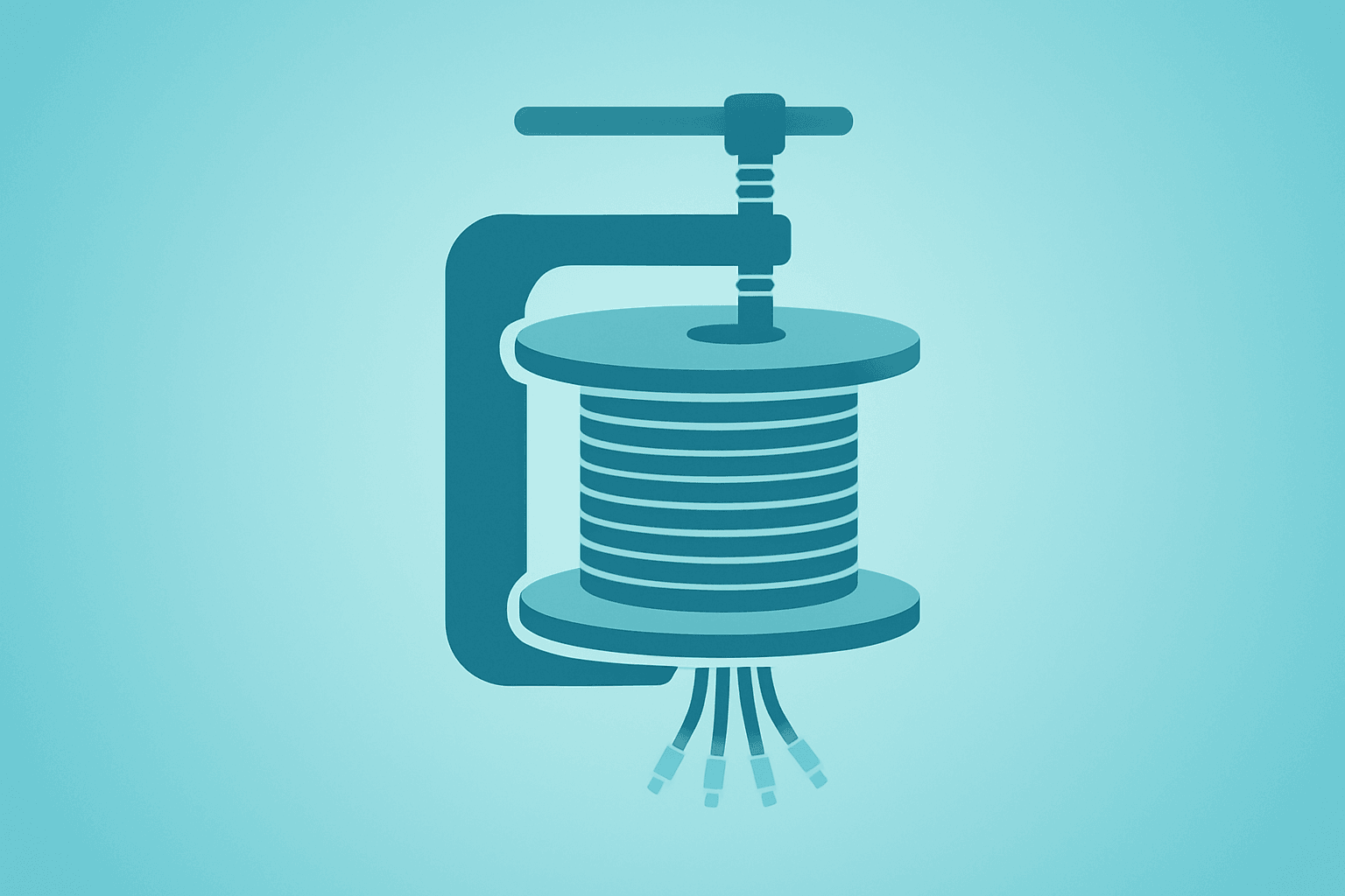Flat filled vector of a fiber spool losing shine under a dimmed spotlight to signal Corning earnings guidance shock.