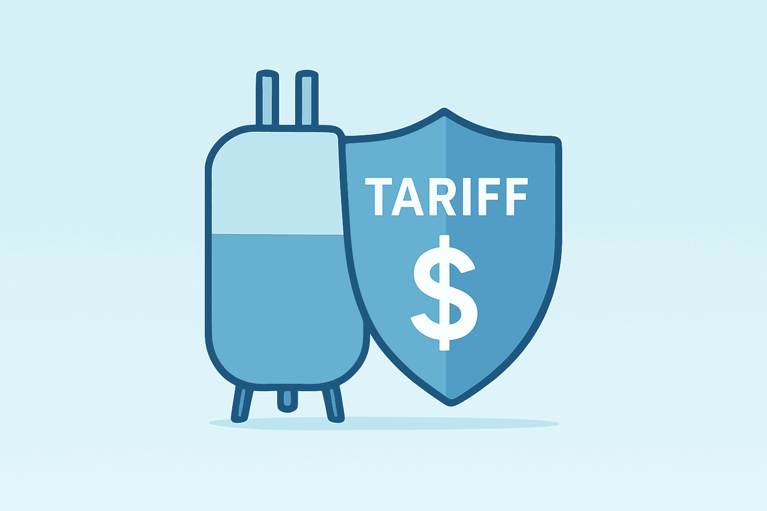 Flat-vector bioreactor merging with a shield to symbolize the Regeneron MFN deal trading price cuts for tariff relief.