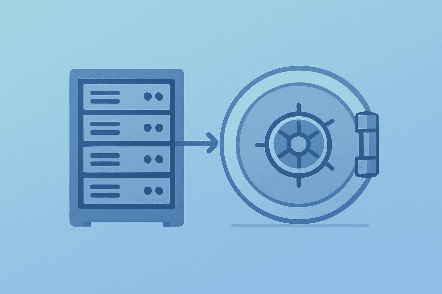 Flat vector of a server rack merging into a reinforced lending vault symbolizing CoreWeave financing and AI cloud capacity expansion.