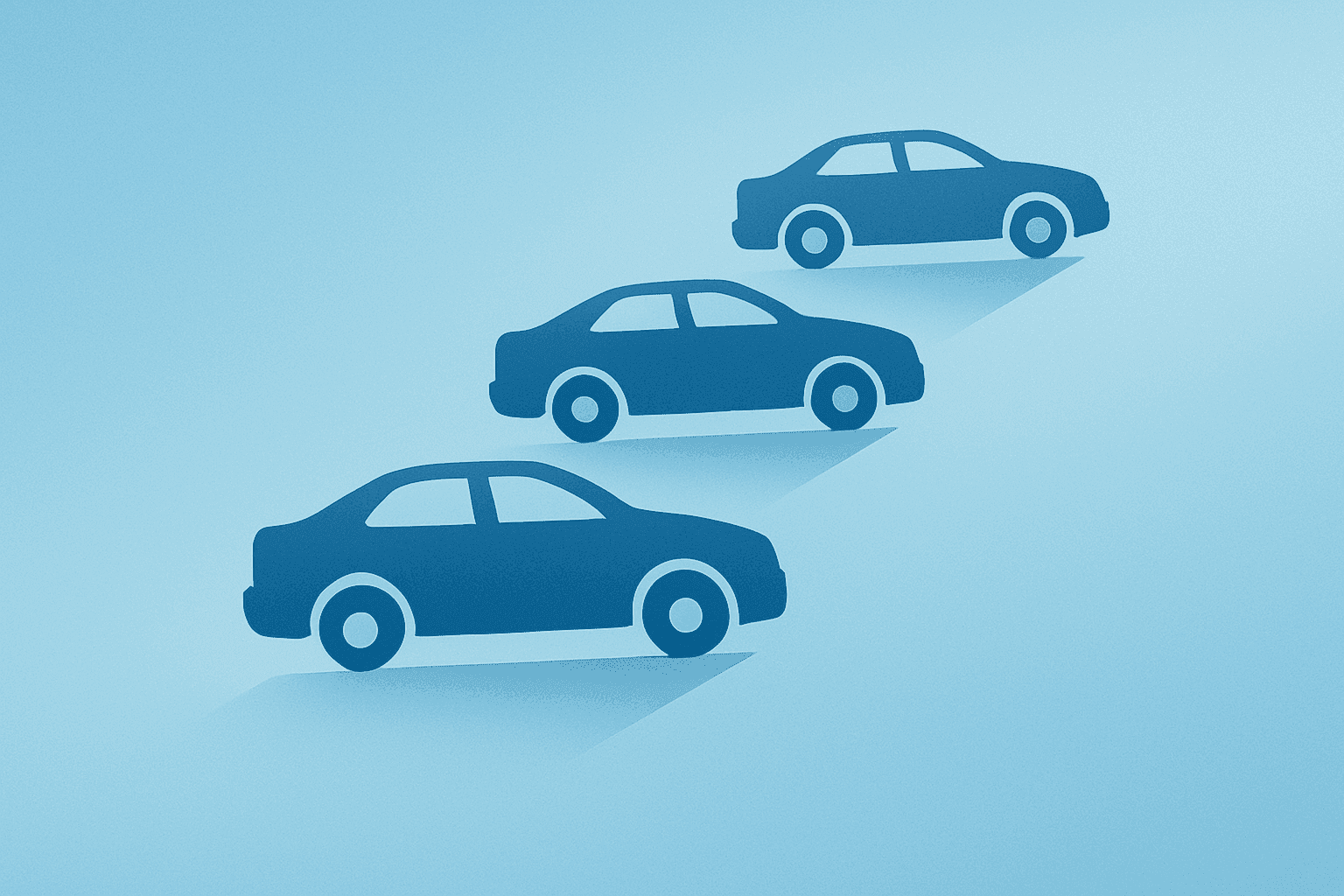 Flat-vector car with stacked vehicles showing volume growth and margin squeeze tied to CarMax earnings and planned buybacks.