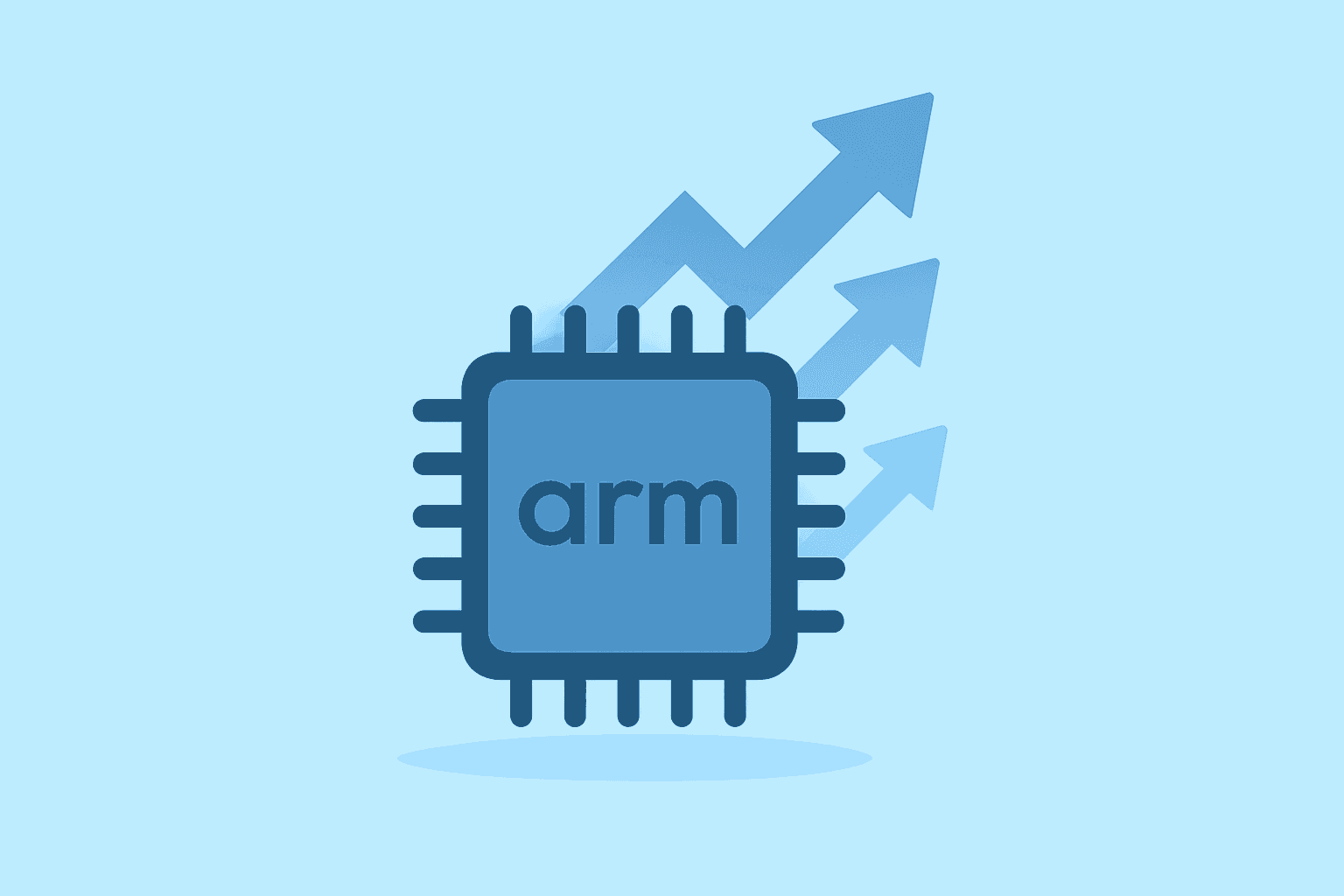 Flat vector of a server chip symbolizing Arm earnings momentum from AGI CPU demand with negative space and subtle shadow lift