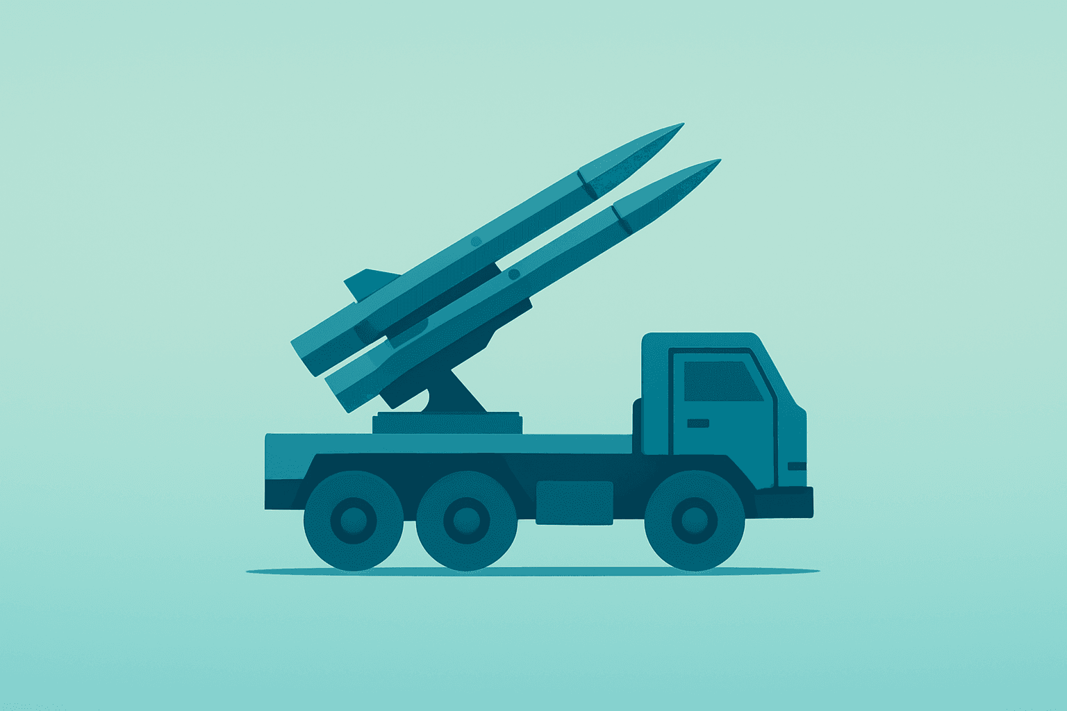 Flat vector of a missile launcher vehicle symbolizing defense stocks rally amid U.S.-Iran strikes and DoD contract tailwinds