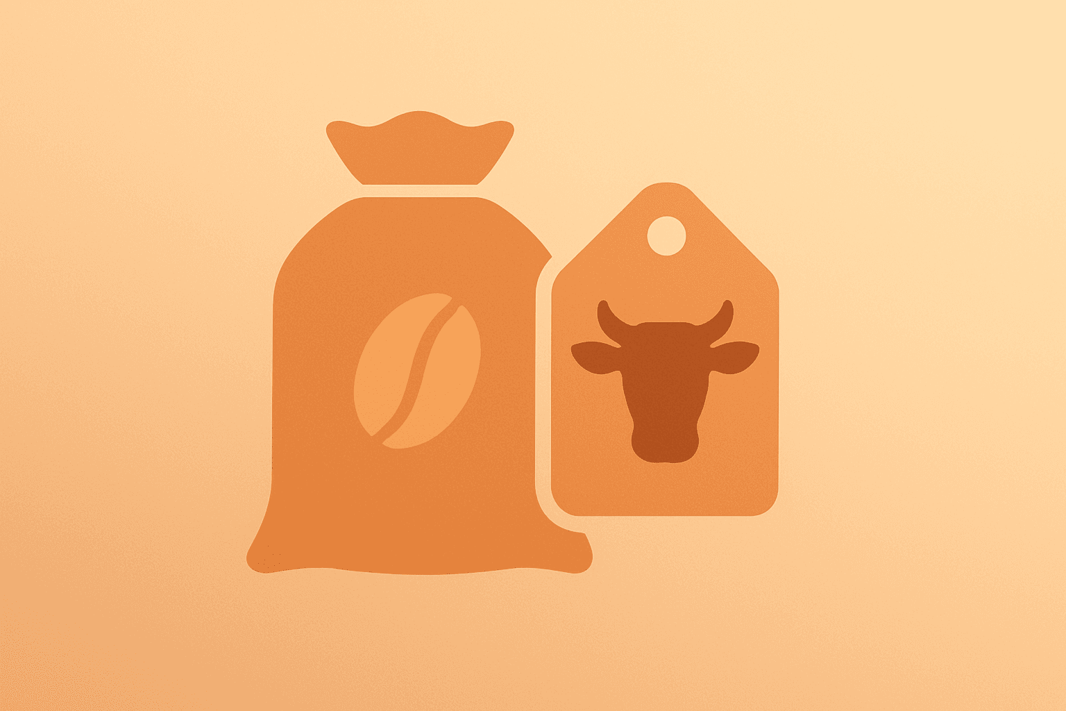 Flat vector of a coffee sack with a cattle tag symbolizing U.S. Tariff Cuts on Coffee and Beef easing food firm input costs.