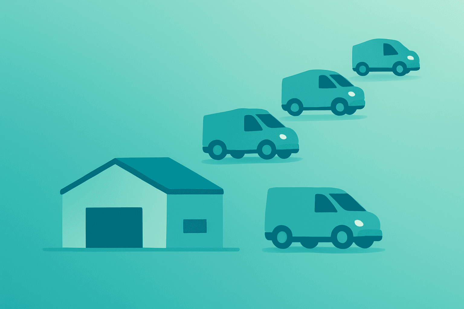 Flat vector of a delivery hub becoming an expanded fleet to illustrate Amazon USPS partnership shift and carrier pressure