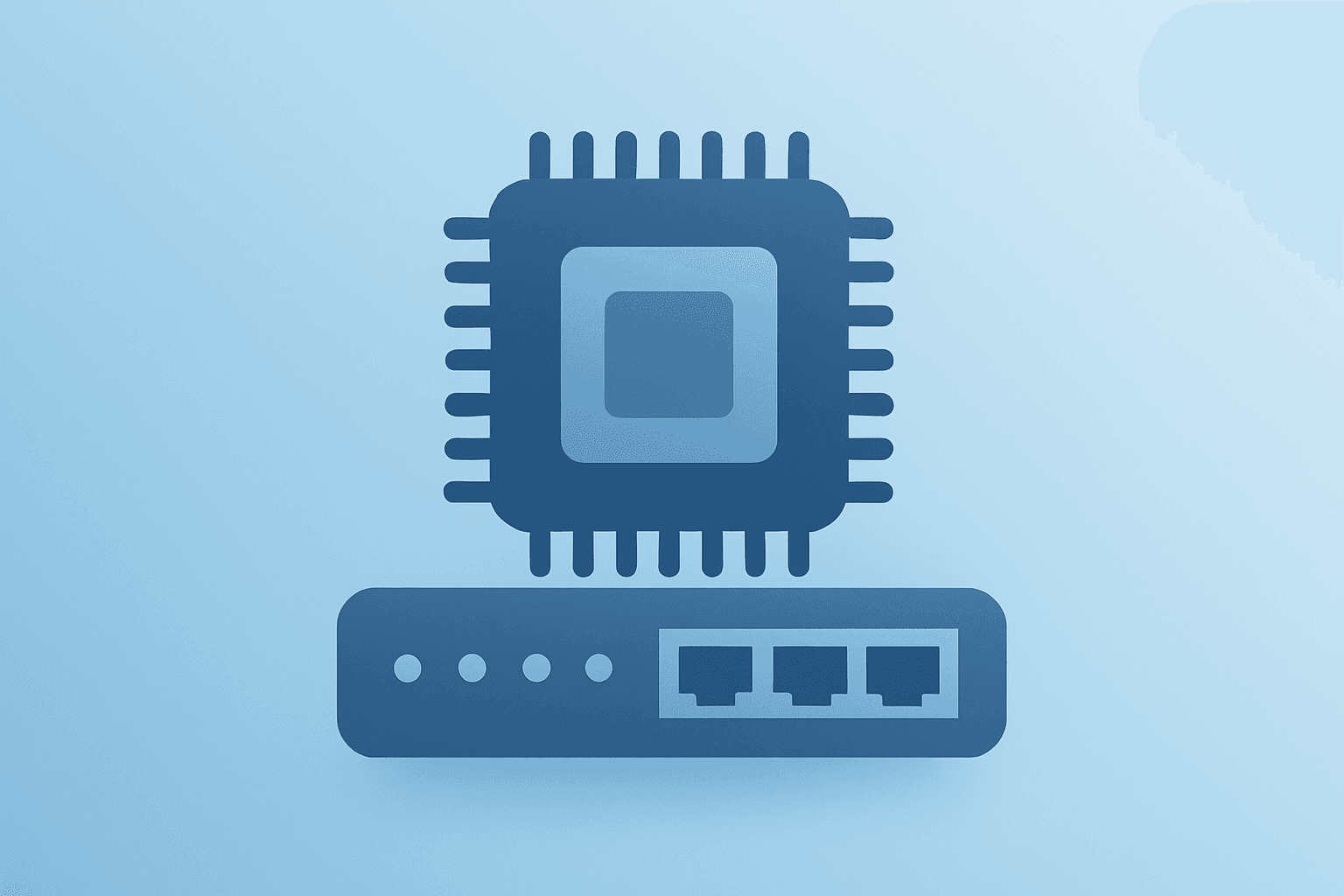 Flat-vector chip merged with network switch, symbolizing Broadcom stock AI backlog and margin pressure.