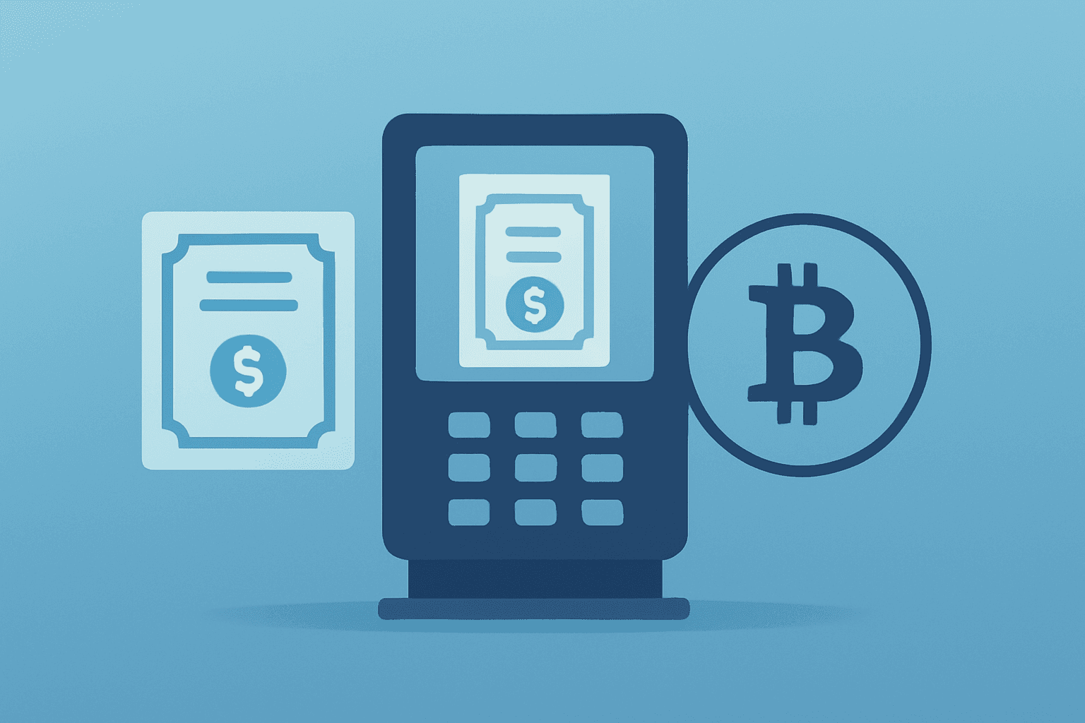 Flat vector phone merging stock certificate and crypto token to symbolize Coinbase stock trading and tokenization.