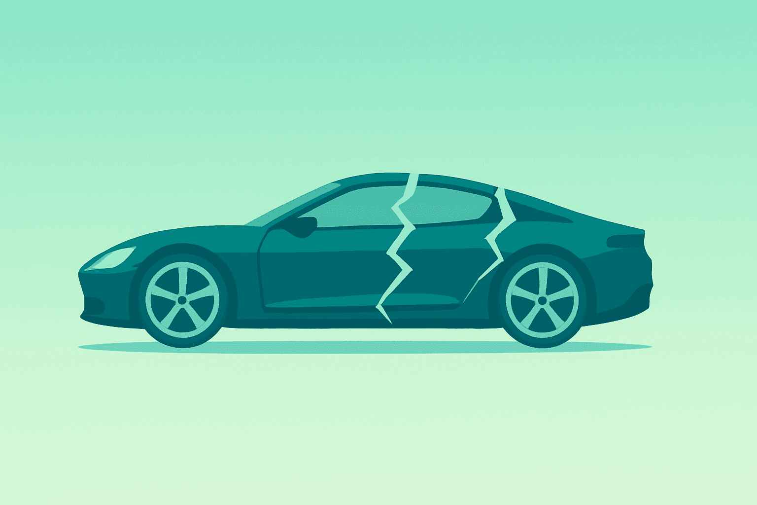 Flat vector luxury car silhouette with a fractured shell symbolizing the Ferrari Luce launch backlash and market tension
