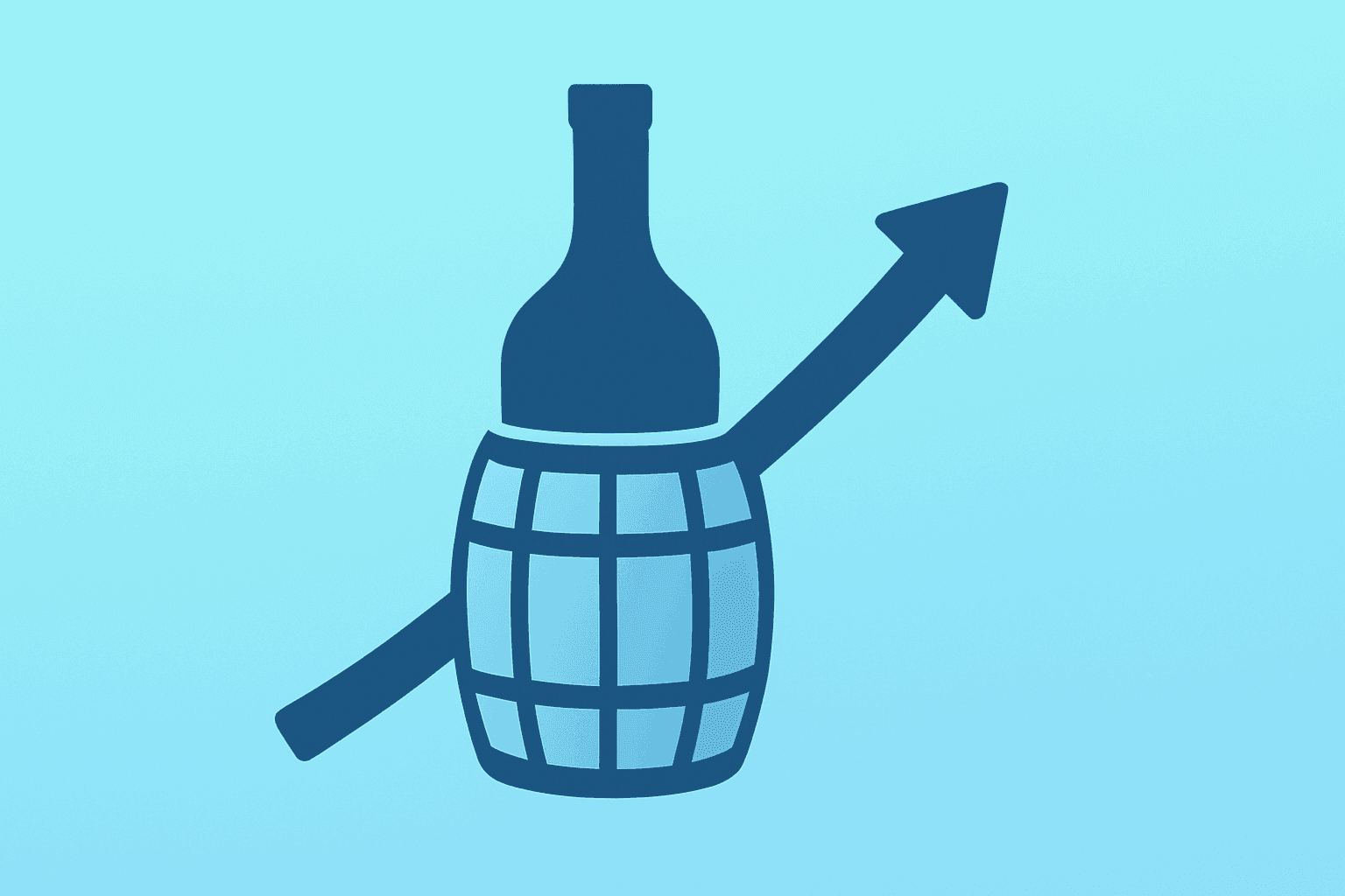 Flat filled vector of a bottle and an expanding cash barrel to symbolize Coca-Cola earnings with subtle shadow.