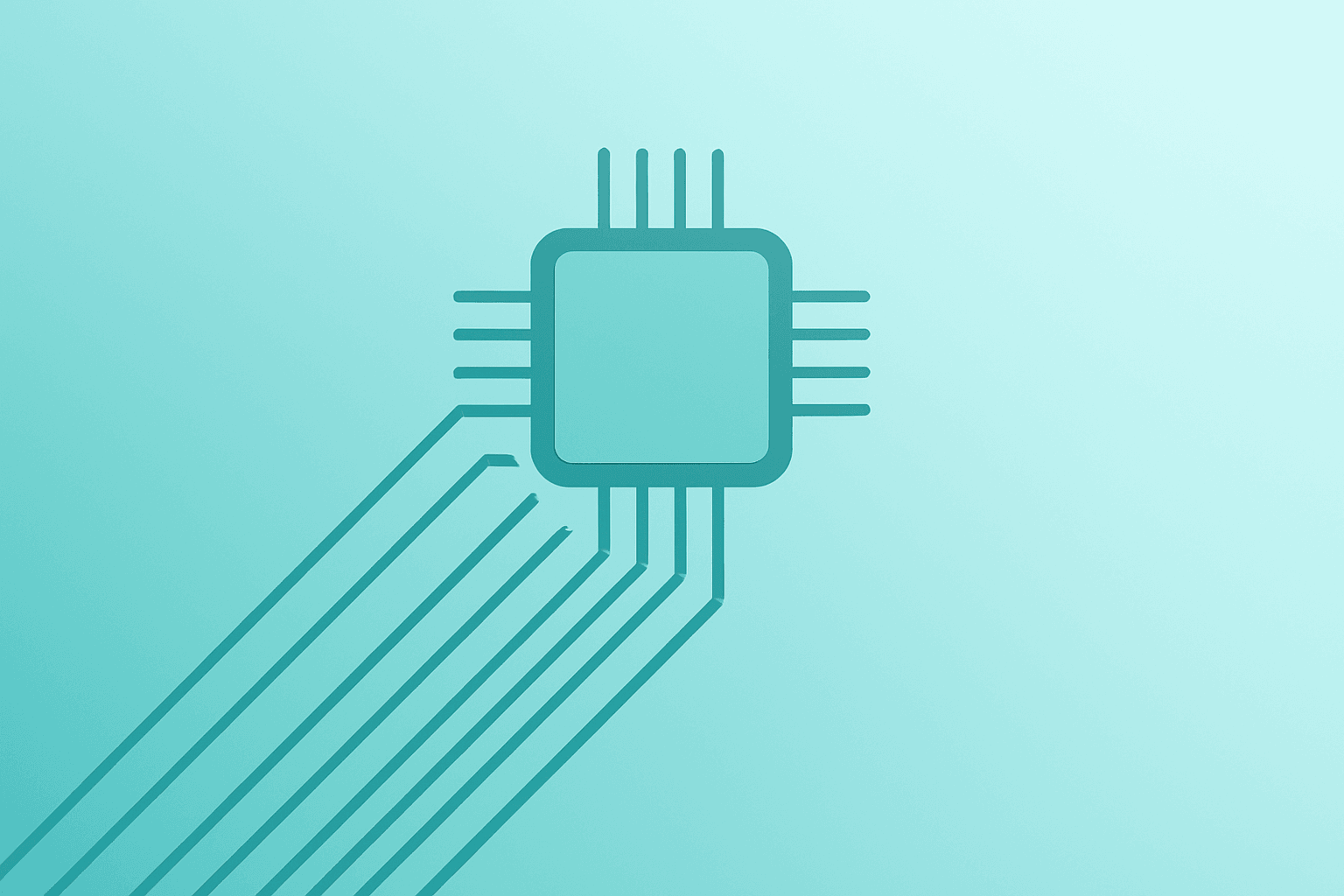 Flat-vector chip merging with expanding factory lines to symbolize SK Hynix IPO funding AI-chip capacity.