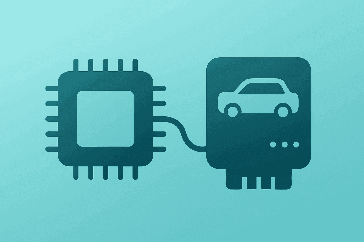 Centered flat vector semiconductor chip combined with a vehicle module to symbolize NXP earnings guidance lift