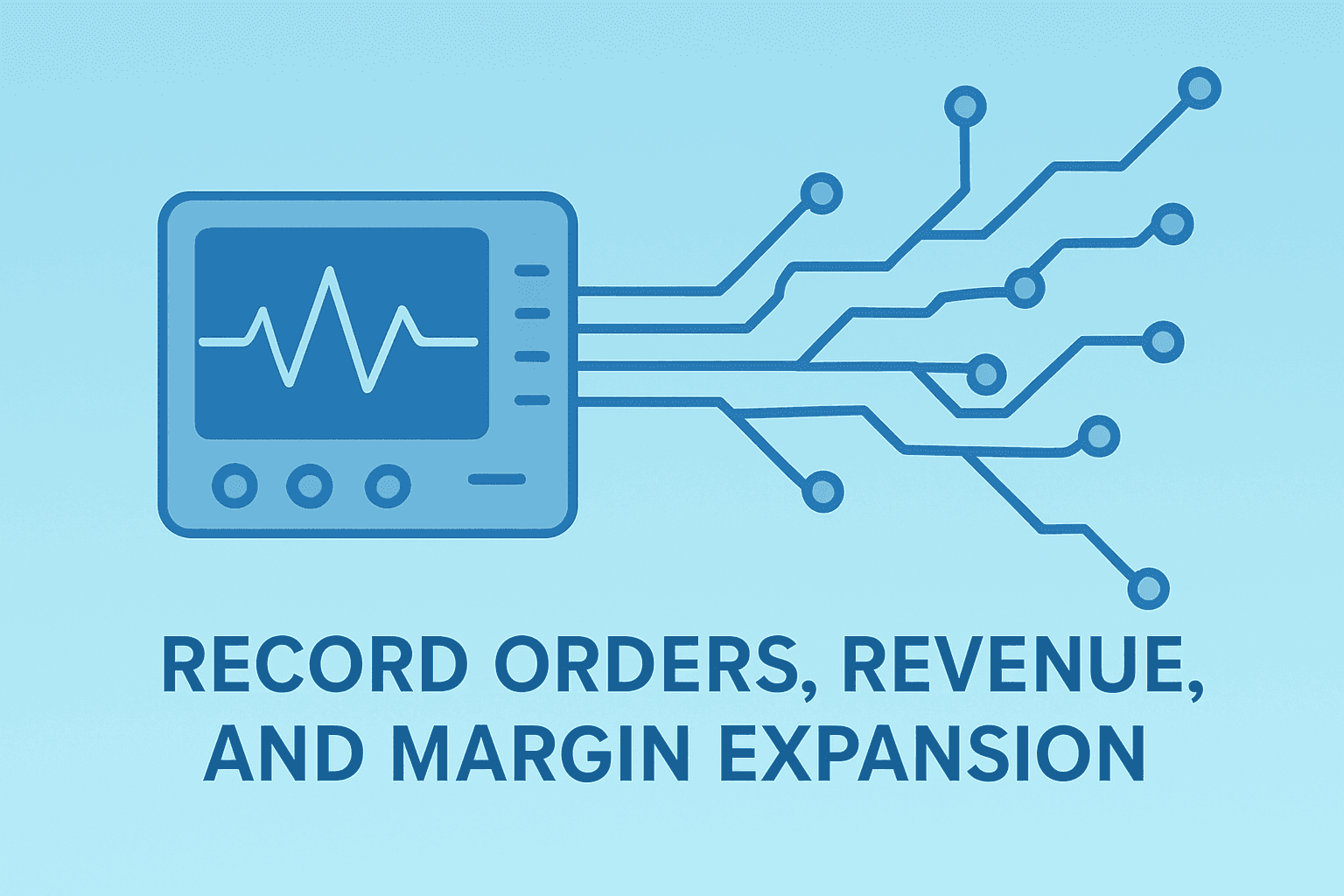 Flat filled vector of a server expanding circuit lattice to symbolize Keysight Q2 earnings, record orders and cash flow.