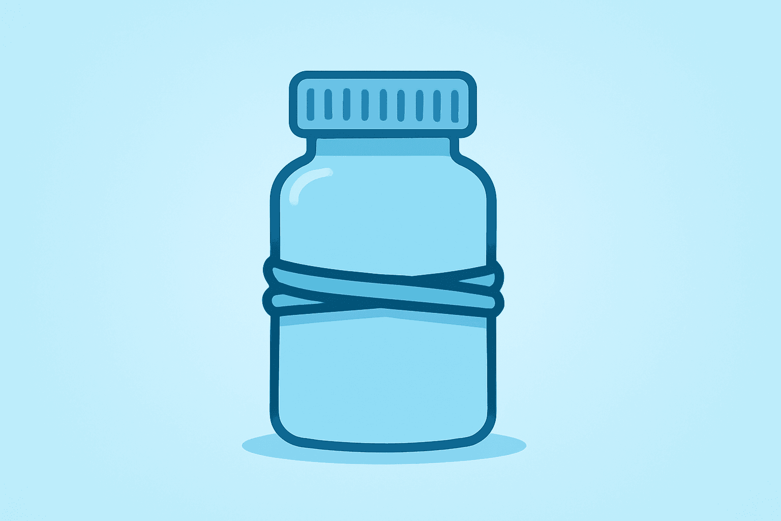 Flat filled vector of a healthcare bottle wrapped by a tightening band, illustrating Kenvue earnings and restructuring.