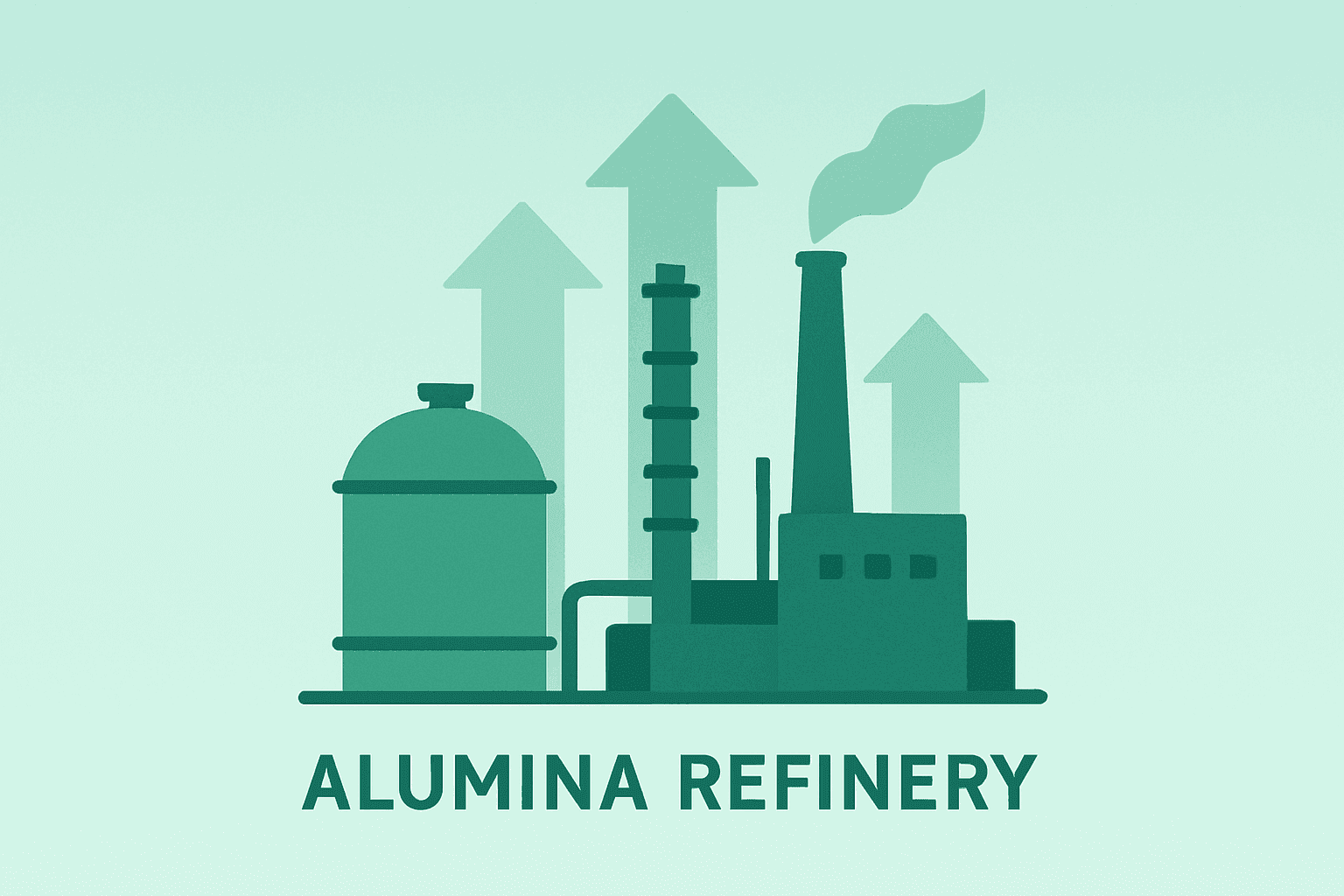 Flat-vector cover of an alumina refinery expanding output for Alcoa Q3 2026 results highlighting dividend and cash.