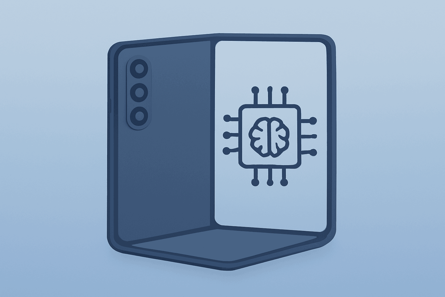 Flat vector of a premium foldable phone paired with a chip to visualize the Apple Stock Upgrade product and AI thesis.