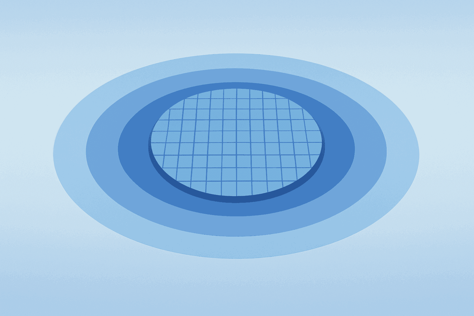 Flat vector of a semiconductor wafer expanding to suggest Broadcom AI guidance and enforceable multi-year revenue commitments