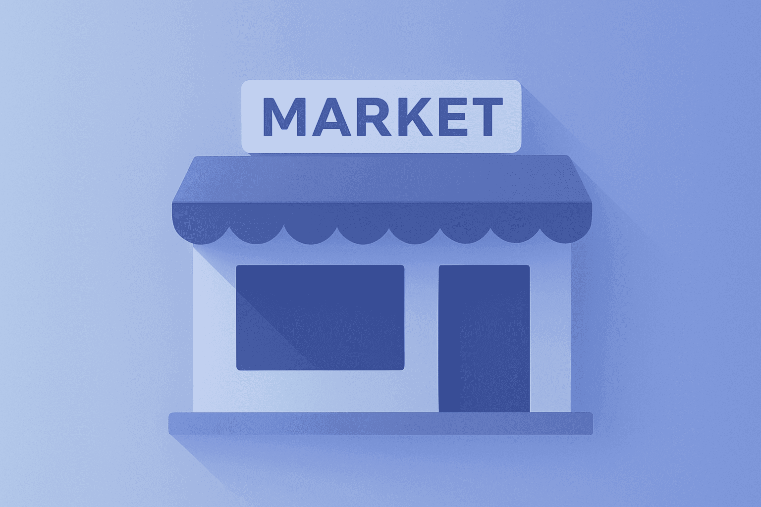 Flat filled vector of a retail storefront shell in shadow, representing eBay takeover bid rejection and financing doubts.