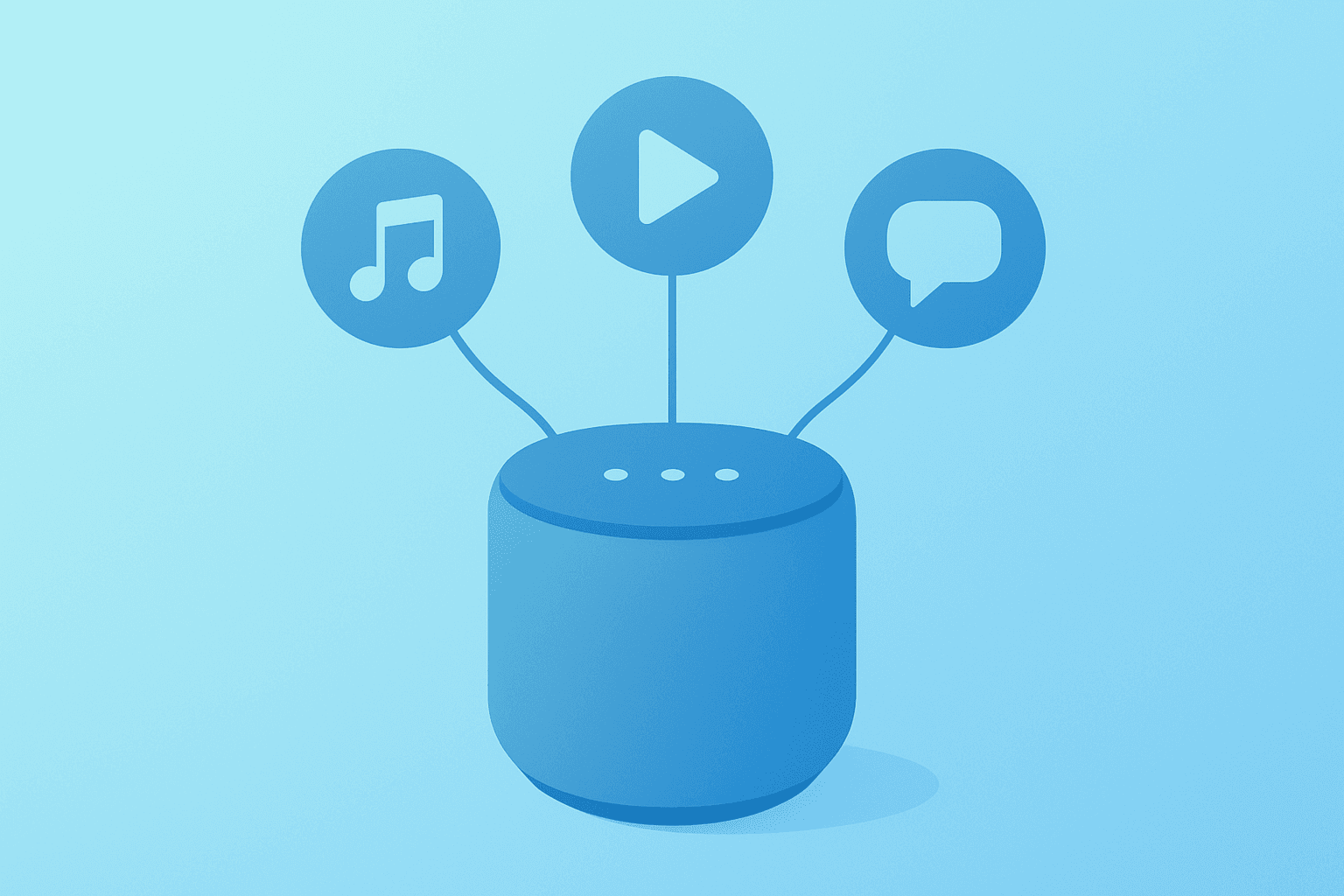 Vector icon of a smart speaker linked to a streaming server representing Amazon Alexa+ rollout and commerce integrations
