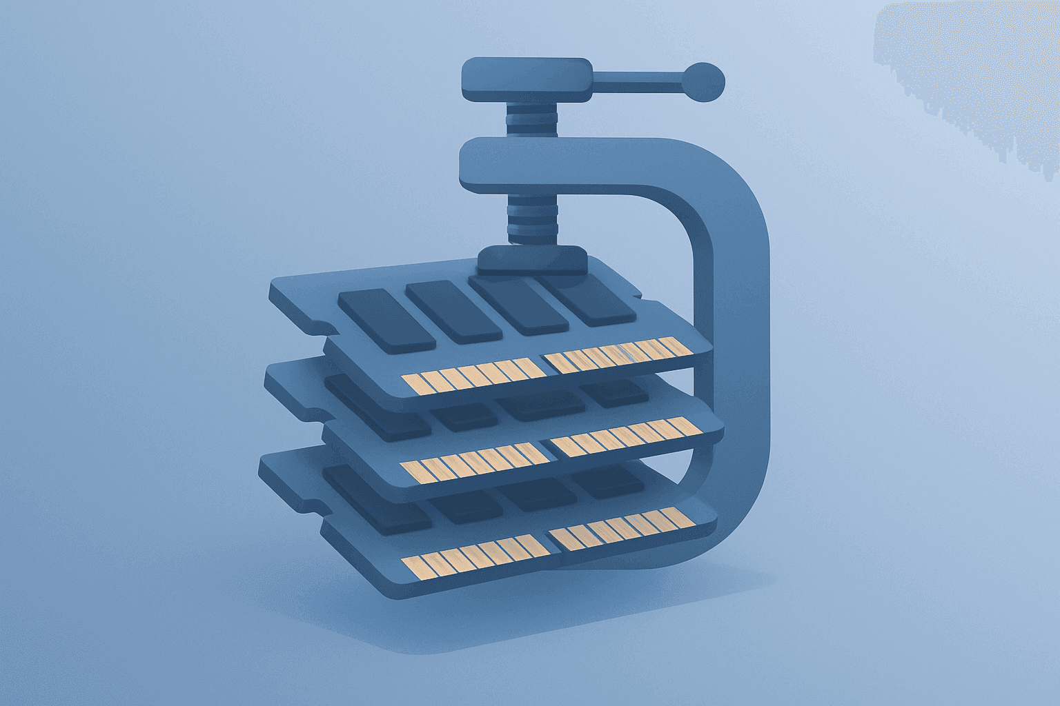 Flat vector server chip with expanding memory modules symbolizing Micron earnings report and tightening AI memory demand.