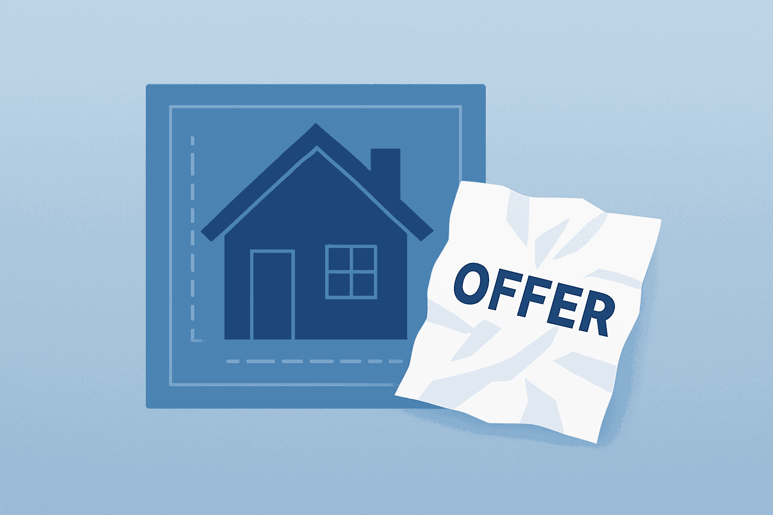 Flat vector of a homebuilder emblem with a folded document symbolizing the Beazer Homes takeover bid and board rejection.