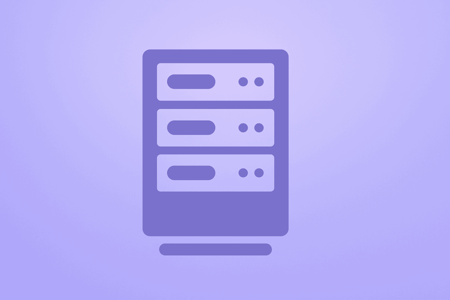Flat filled vector of a server rack with dimming light on a violet-mist gradient, symbolizing Palantir stock profit-taking.