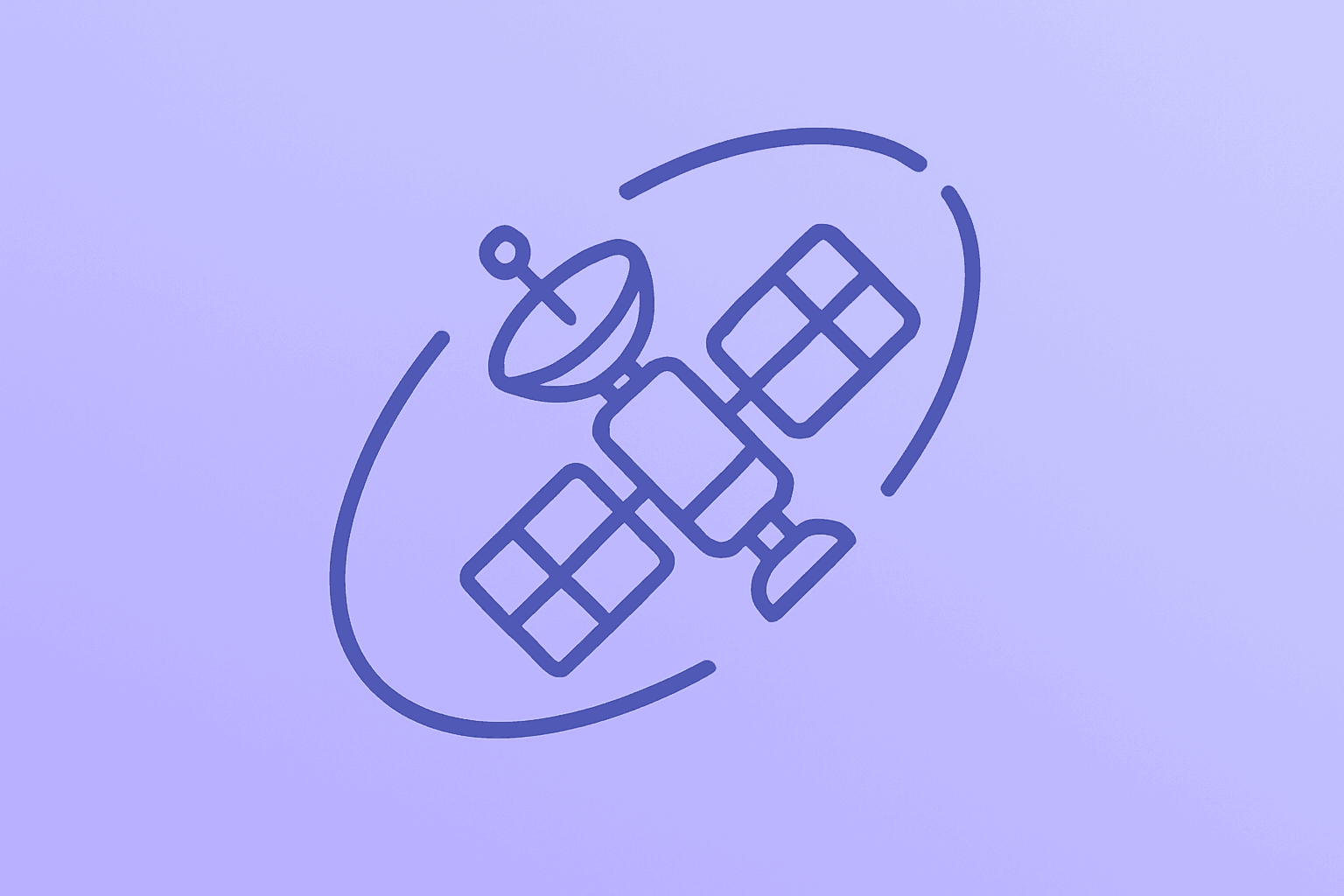 Flat vector satellite icon with fractured orbit motif to symbolize Blue Origin New Glenn placement error and de-orbit.