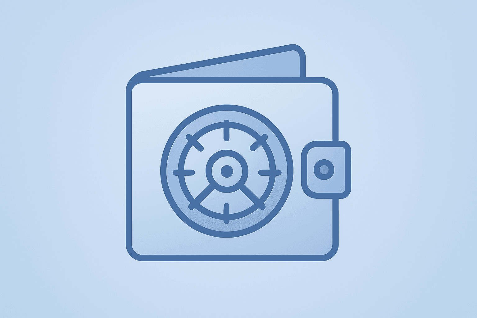 Centered flat vector of a vault merged with a digital wallet symbolizing the PayPal Bank charter for lending and deposits.