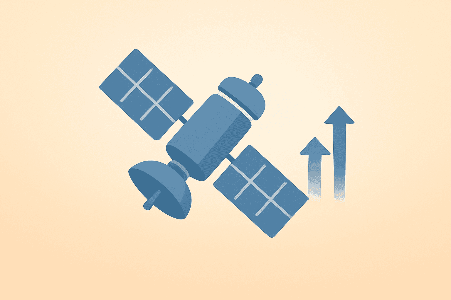 Flat-vector satellite cluster unfolding panels to represent SpaceX earnings lockup overhang and rising tradable supply.