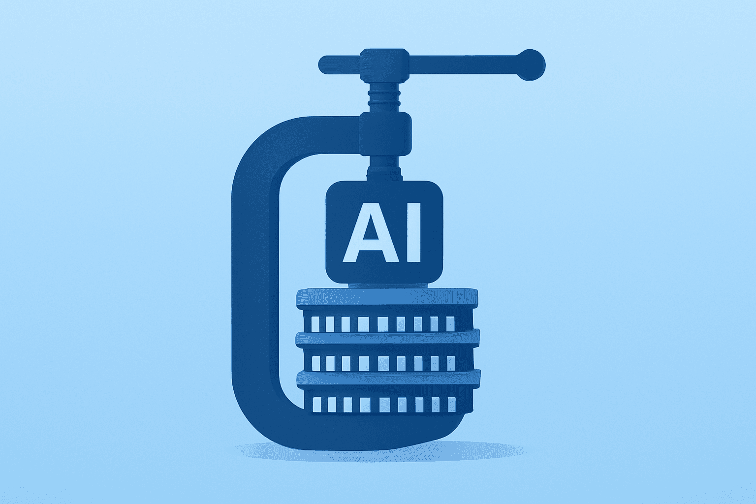 Flat vector of a device memory module tightening under pressure to suggest an AI memory crunch and Apple to raise prices.