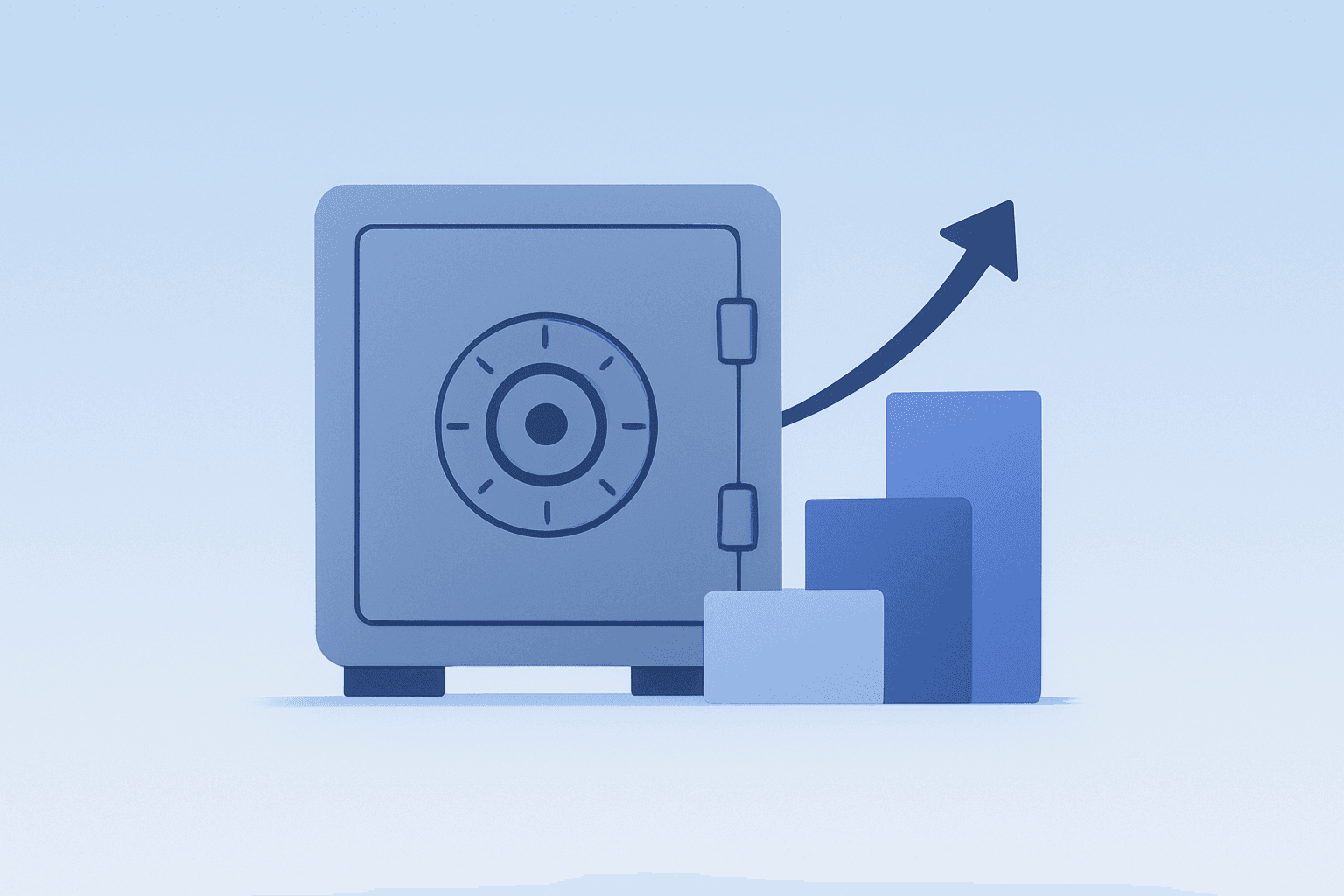 Flat-vector vault shifting blocks to depict Berkshire Hathaway 13F portfolio reweighting from tech to media and energy.