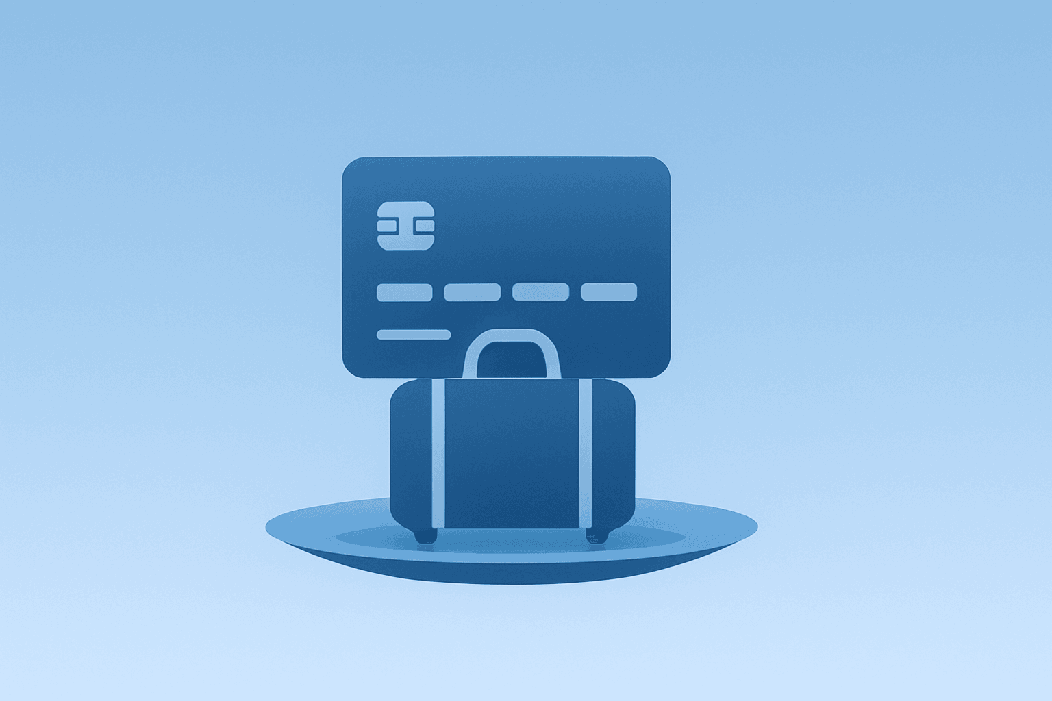 Flat vector credit card and suitcase representing American Express earnings driven by travel and dining cardmember spending.