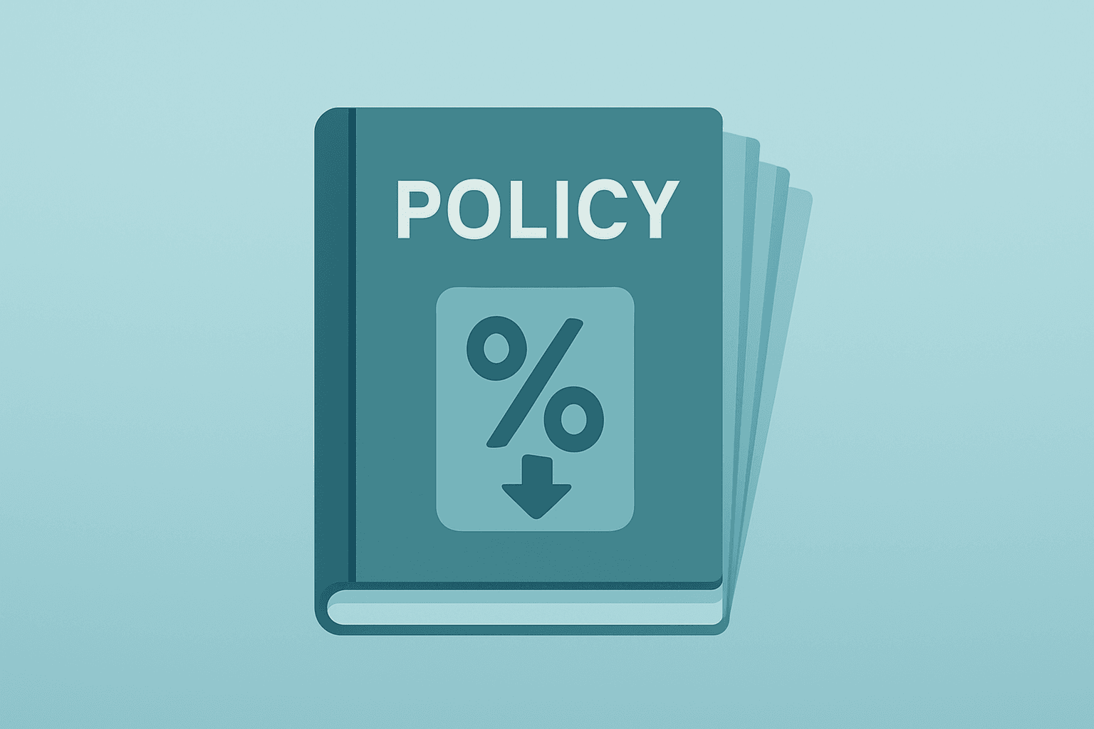 Minimalist flat vector of a policy book with dimming pages symbolizing Fed Cuts Interest Rates and committee split.