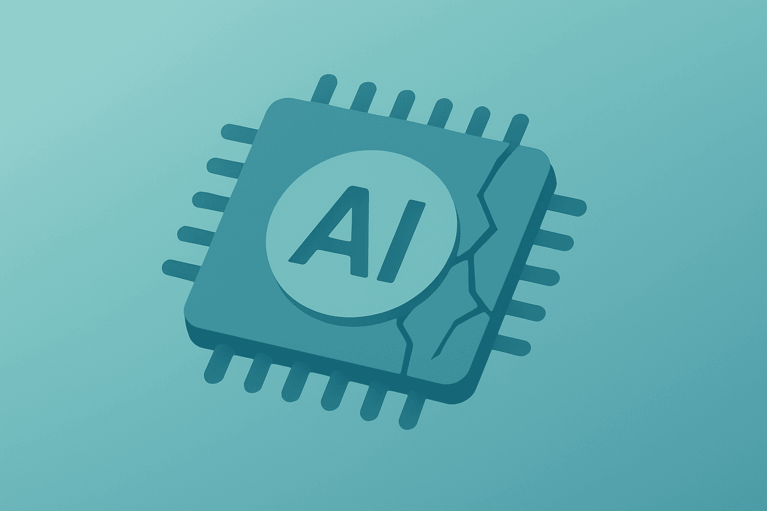 Flat vector of a semiconductor chip dimming and fracturing to symbolize the Nvidia stock sell-off and high-profile exits.
