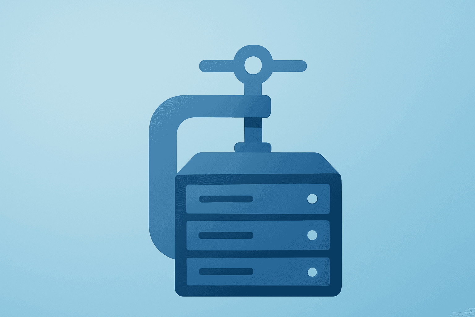 Flat vector of a server tightened by a band, symbolizing Starboard stake in Dynatrace pressing for buybacks.