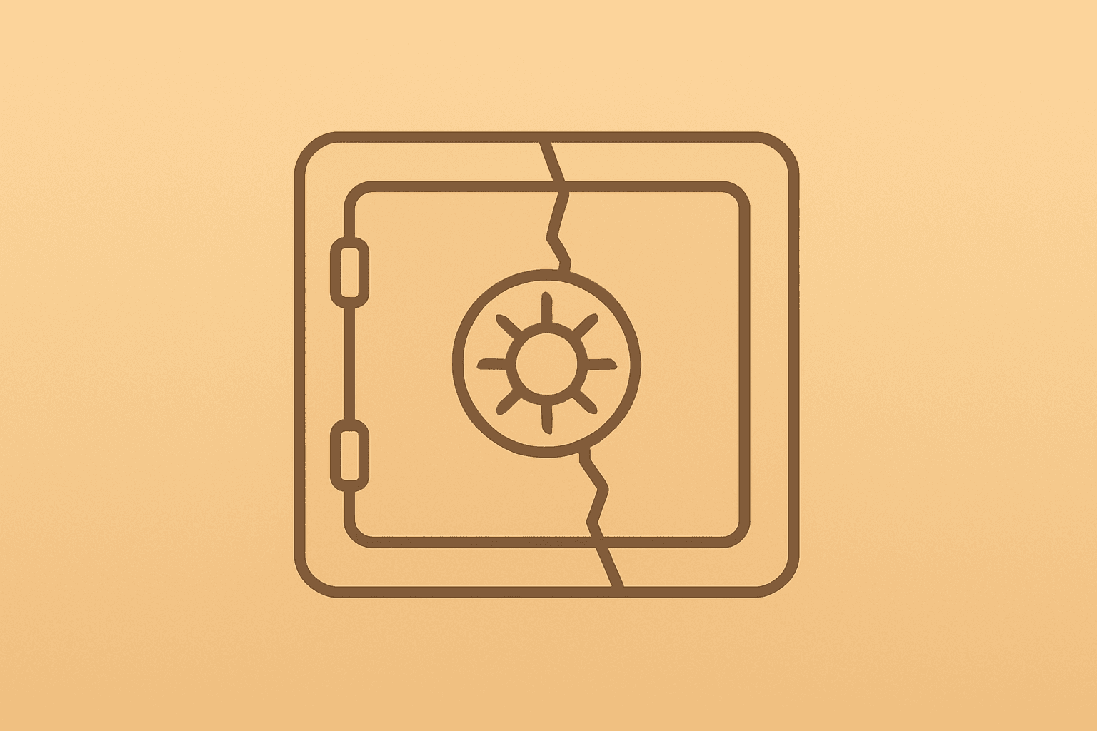 Studio vault with a cracked seam on a light amber-sand gradient evoking Warner Bros. Discovery earnings and a tense auction.