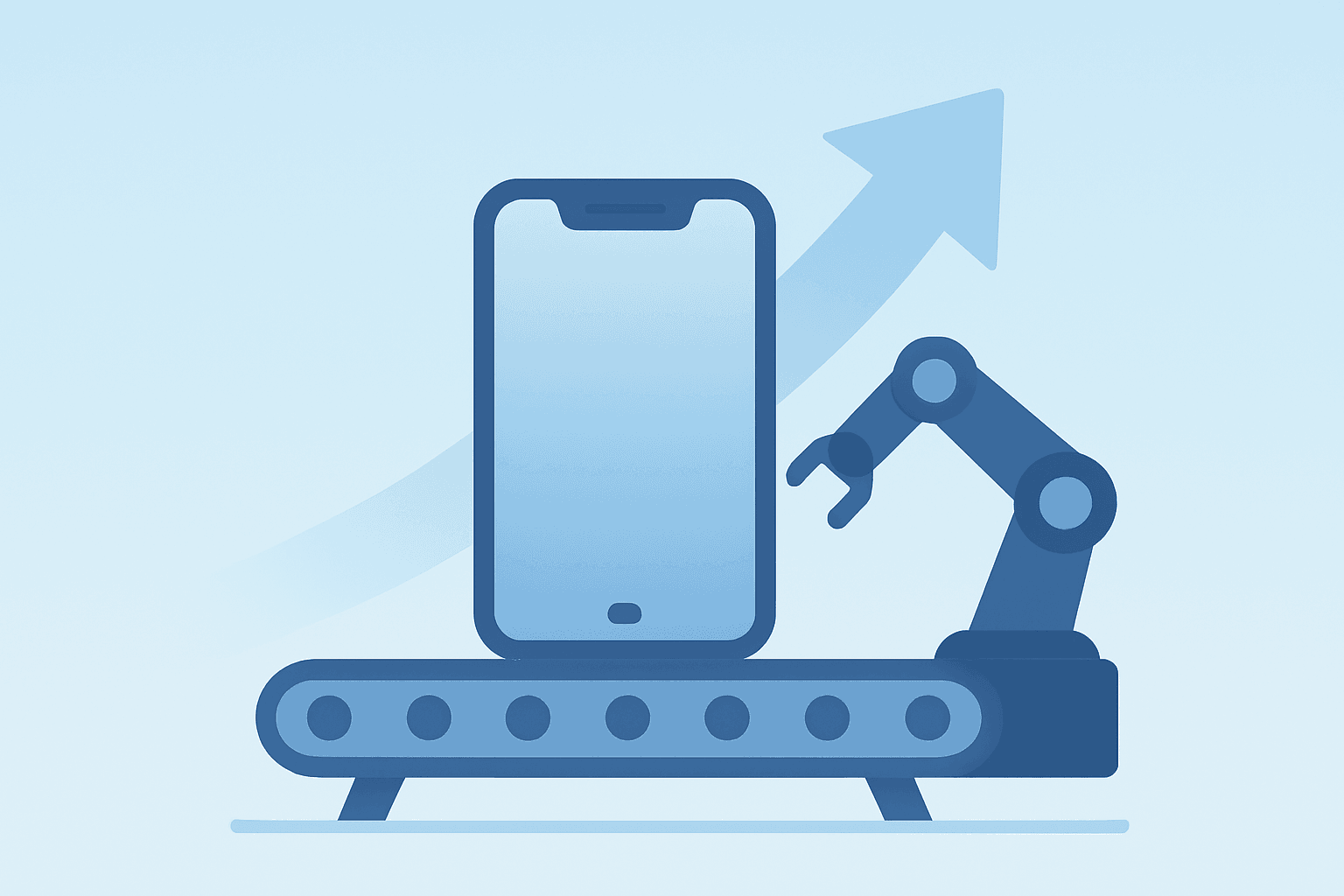 Flat vector smartphone-and-factory motif symbolizing Apple iPhone Shipments China Q1 2026 and memory-chip cost pressures.