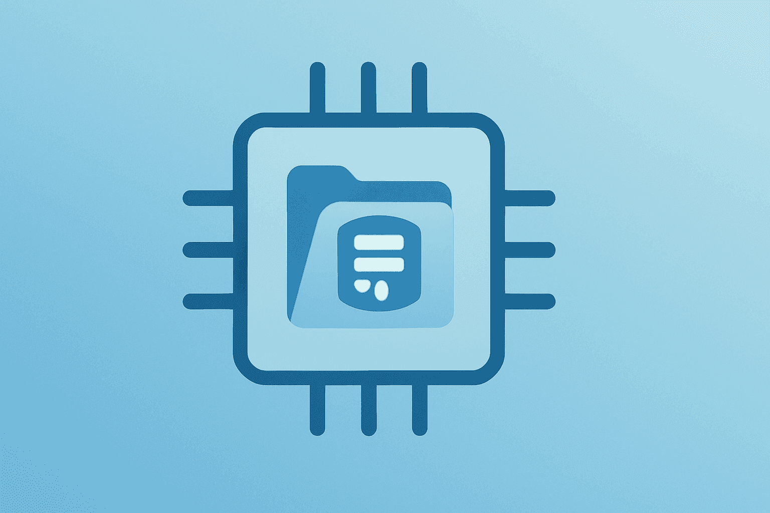 Flat centered vector of a chip module enfolding a repository hub to evoke the Nvidia Hugging Face acquisition.