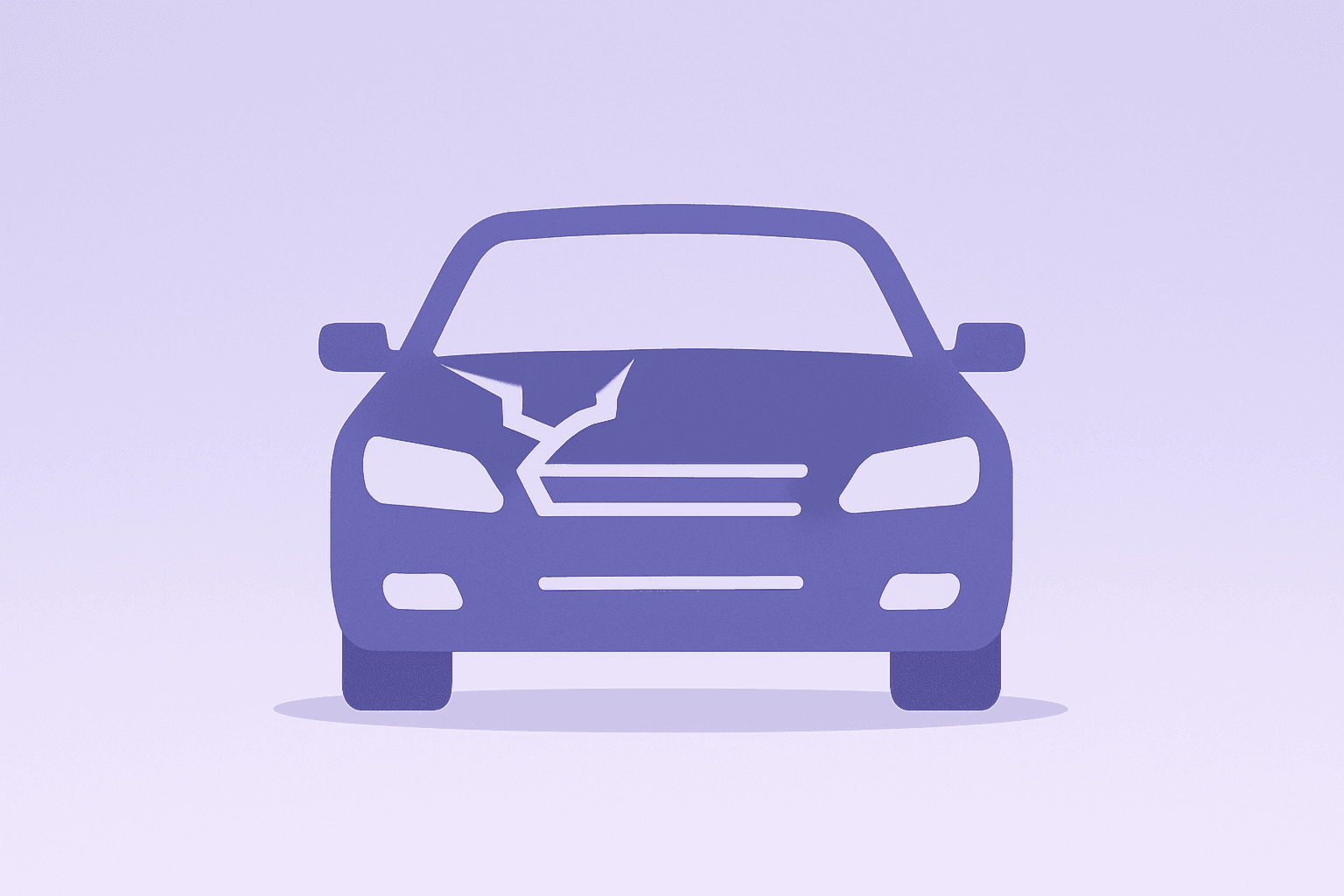 Flat vector car with fractured hood on a light cobalt-silver gradient representing Carvana Q4 2025 earnings, subtle shadow.