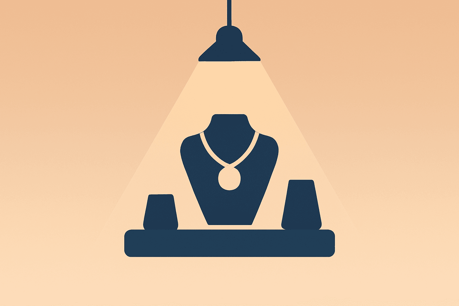 Flat vector of a jewelry storefront fused with a dim holiday spotlight reflecting Signet Jewelers Q3 earnings caution.