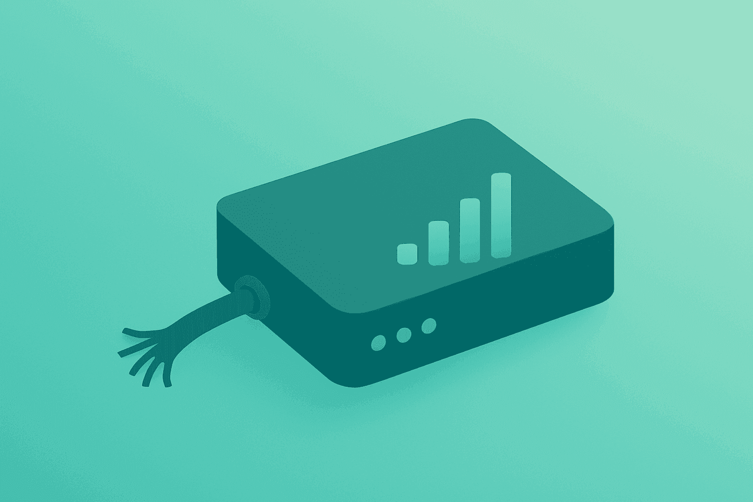 Flat vector of a frayed cable modem with fading signal bars illustrating Charter Q1 2026 results and broadband losses.