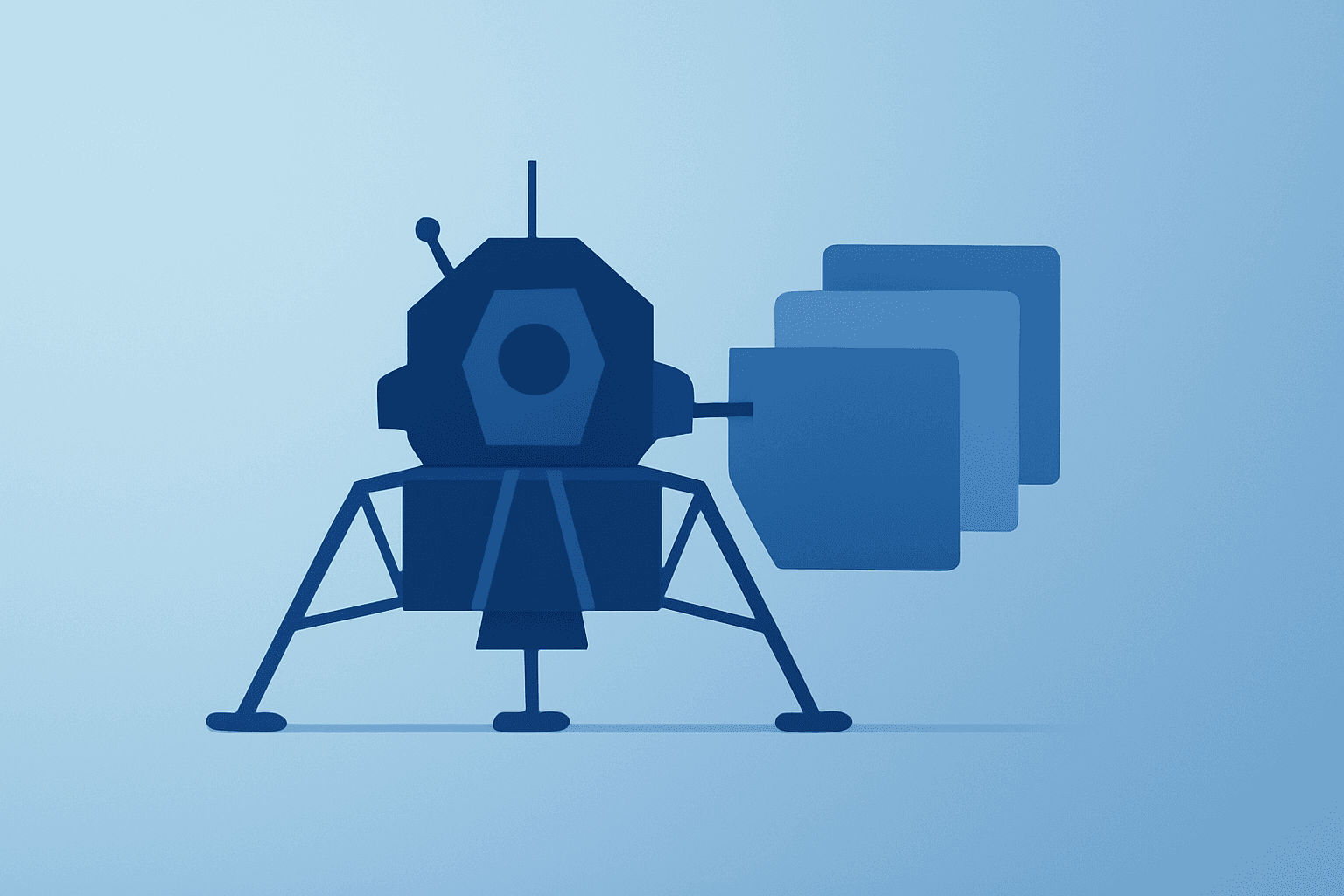Flat-vector satellite module dimming on a soft gradient to symbolize Intuitive Machines Q4 Results and backlog risk.