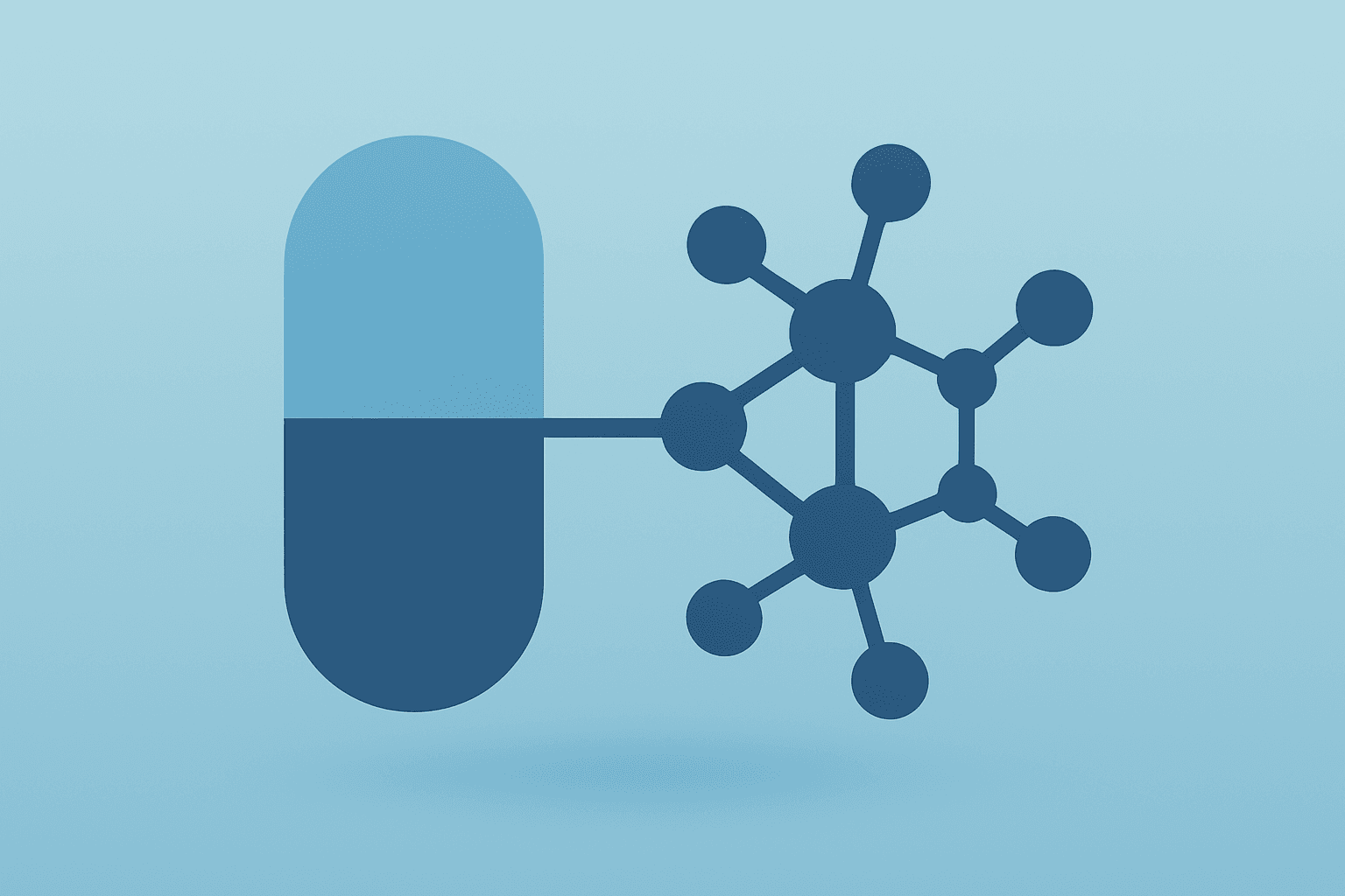 Flat vector of a biotech capsule joining a molecular lattice to symbolize Servier to Buy Day One Biopharmaceuticals.