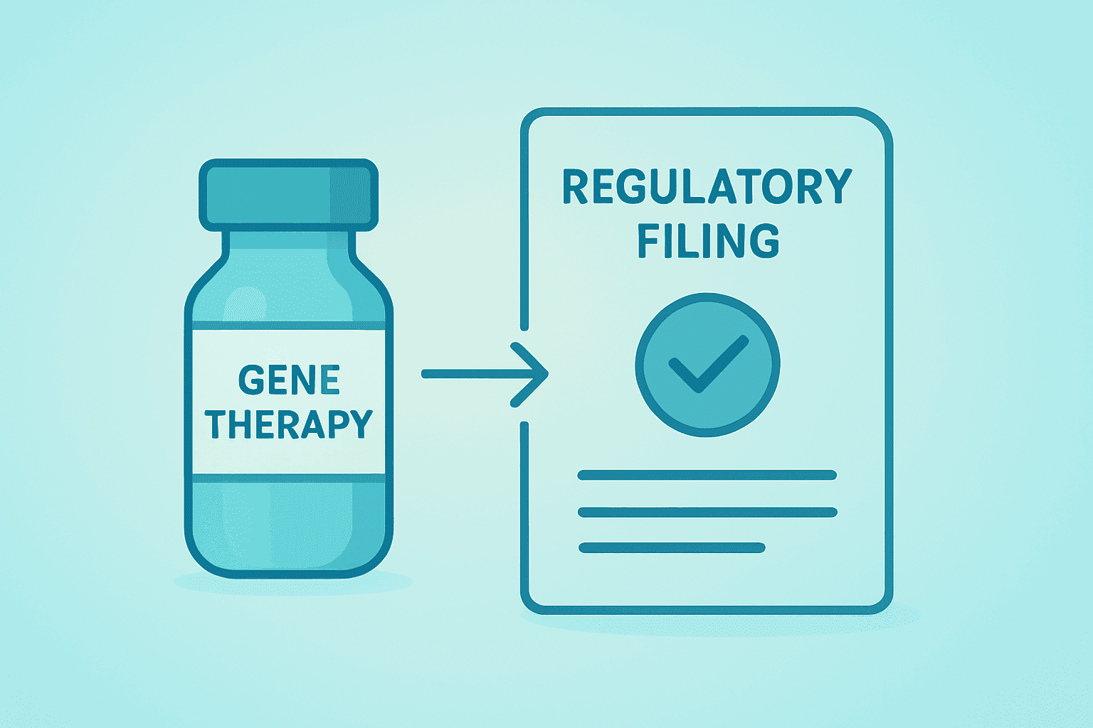 Flat vector gene-therapy vial entering regulatory filing stage symbolizing uniQure AMT-130 BLA and planned 3Q 2026 submission