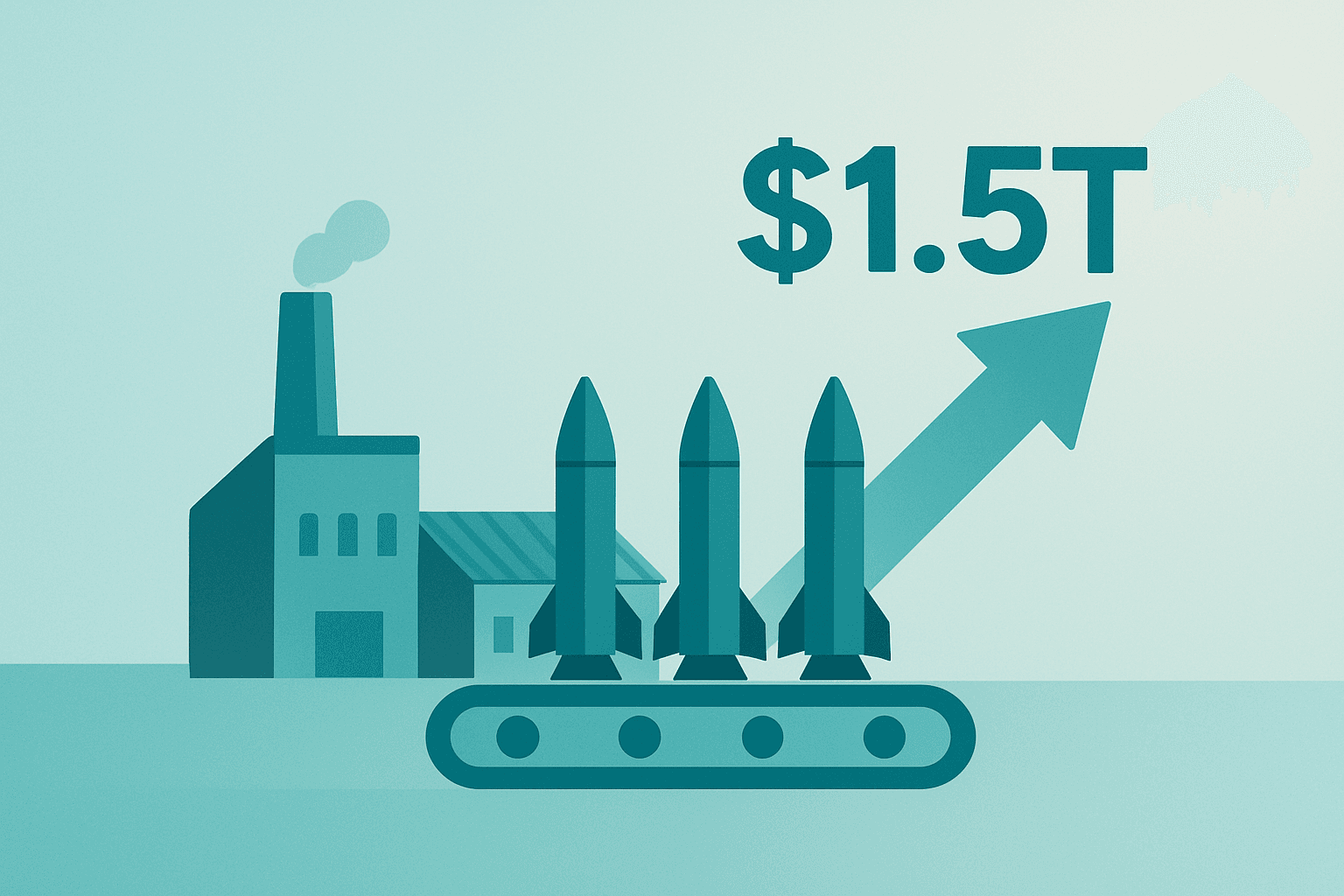 Flat centered vector of a missile production icon signaling procurement growth tied to Trump $1.5 trillion defense budget.