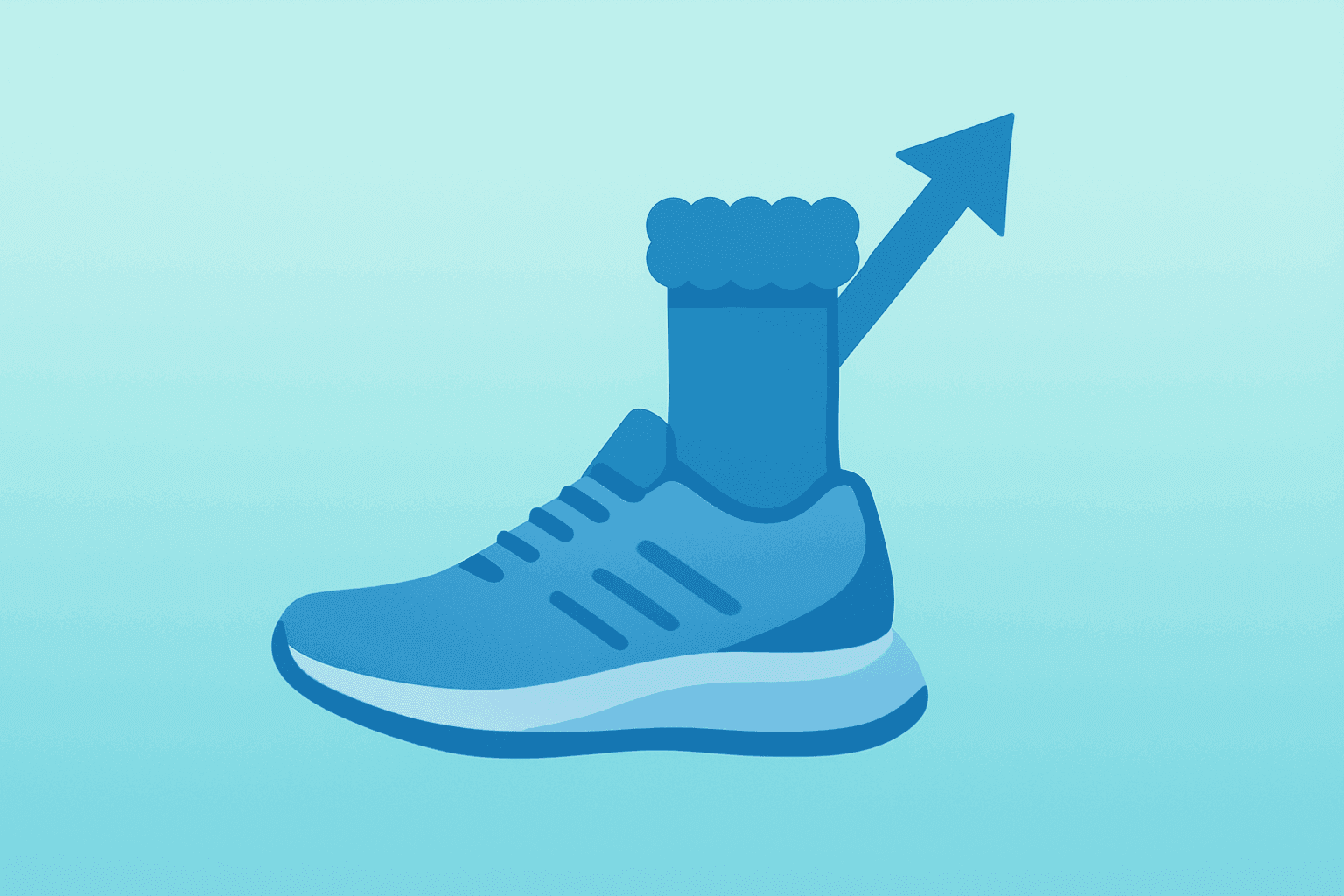 Flat-vector centered performance running shoe merged with boot heel to symbolize Deckers earnings momentum, light gradient.