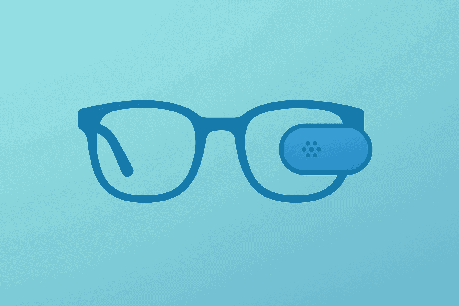 Flat vector of glasses fused with an audio module symbolizing Meta smart glasses camera-free audio privacy pivot.