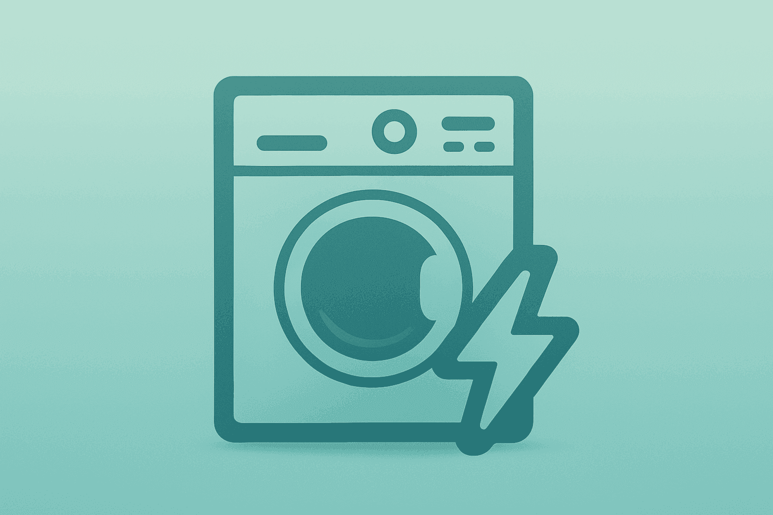 Flat vector washing machine with dimming light motif symbolizing Whirlpool earnings shock, pricing and dividend suspension.