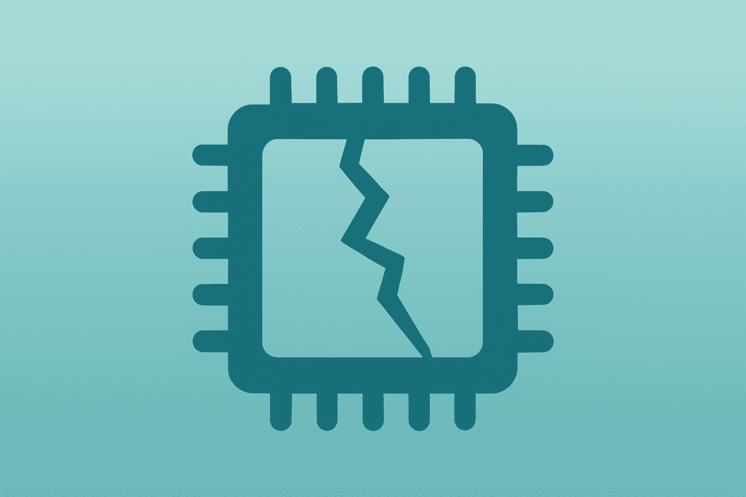 Flat vector of a semiconductor chip with a fractured casing to symbolize Luminar bankruptcy and a court-supervised sale.