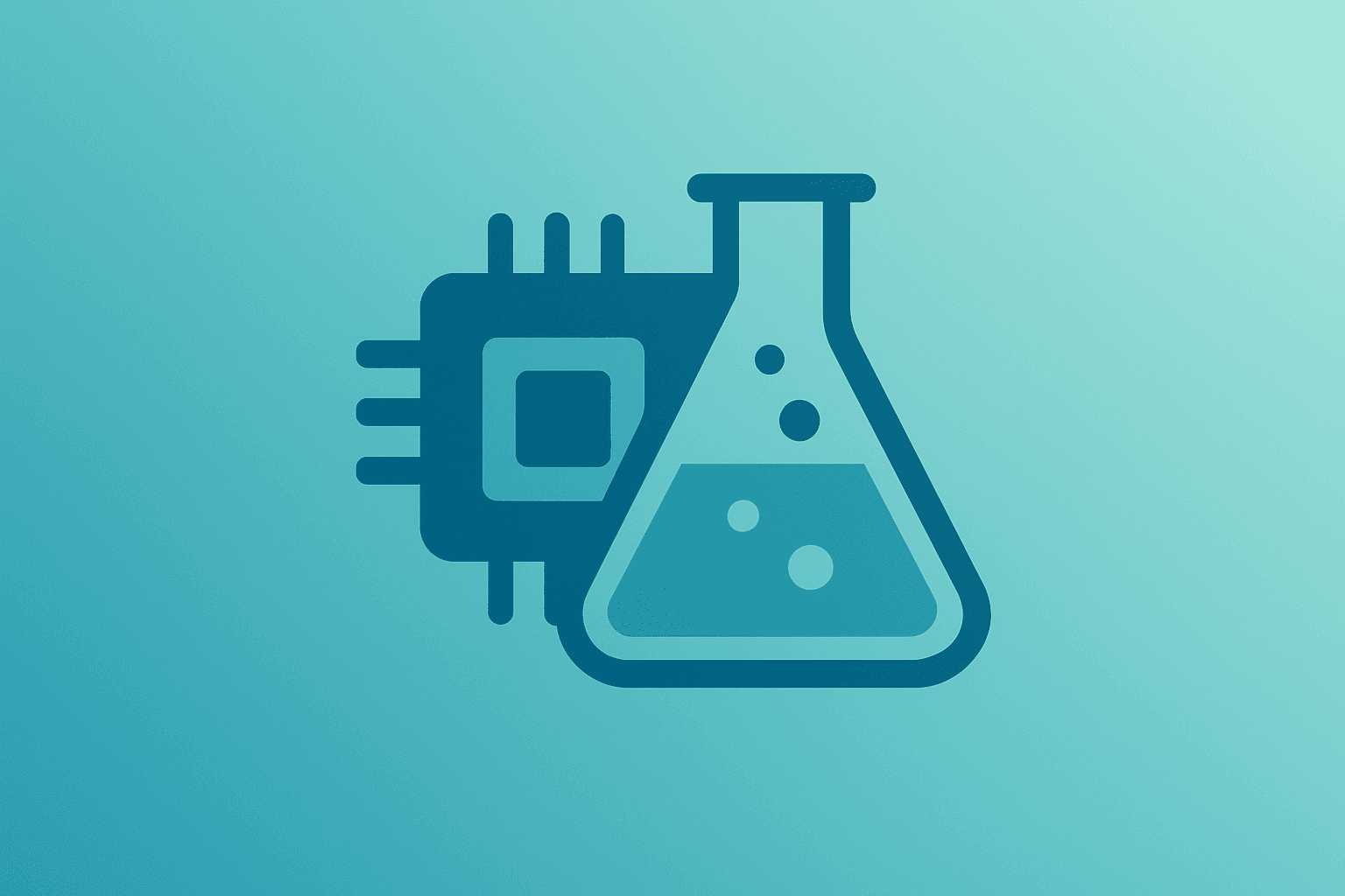 Flat vector of a server chip fused with a lab instrument representing the NVIDIA Eli Lilly AI lab and compute demand.