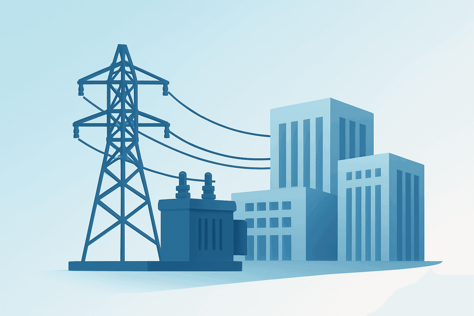 Flat vector of a server farm and a nuclear plant icon symbolizing Google Finland investment and carbon-free power.